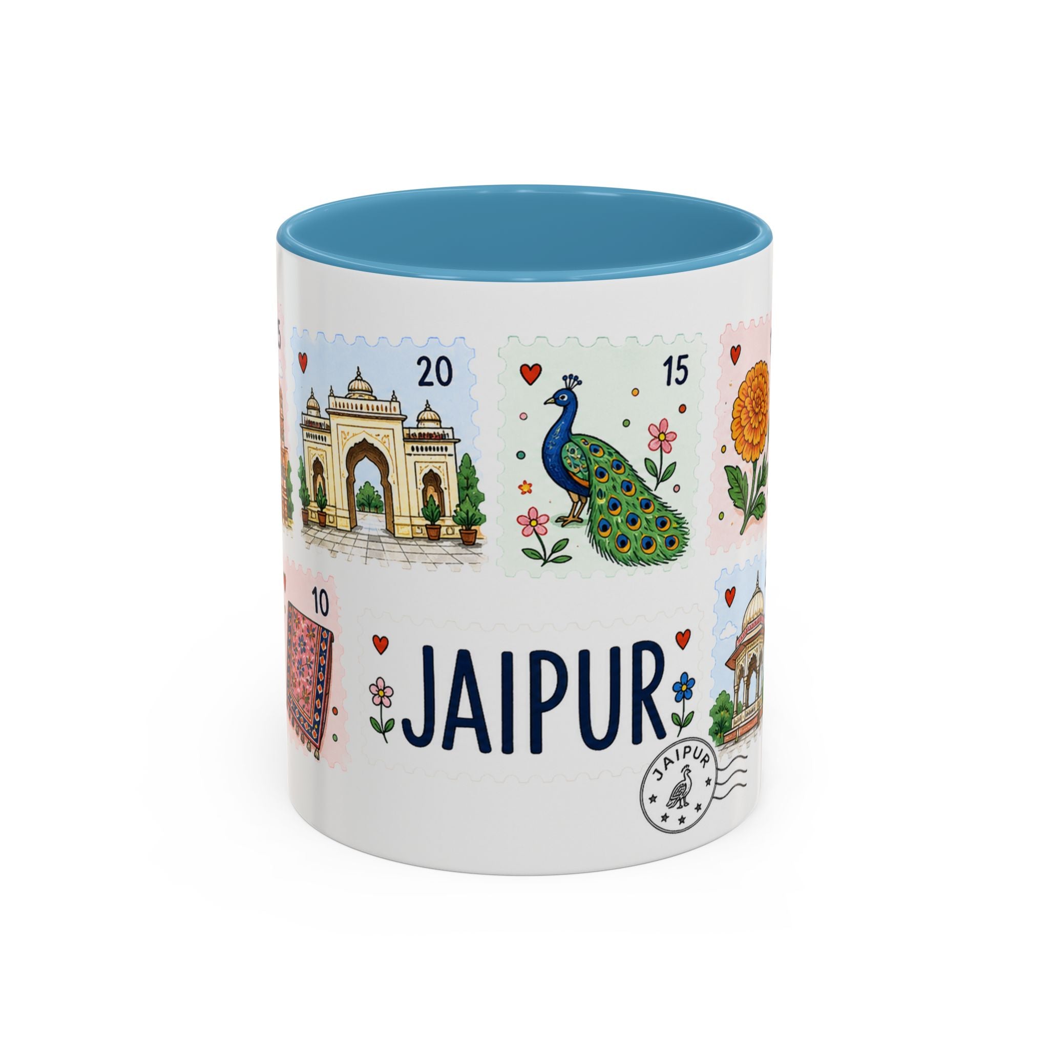 Jaipur Coffee Mug | Postage Stamp Collage Mug | Travel Souvenir Accent Cup 11oz 15oz