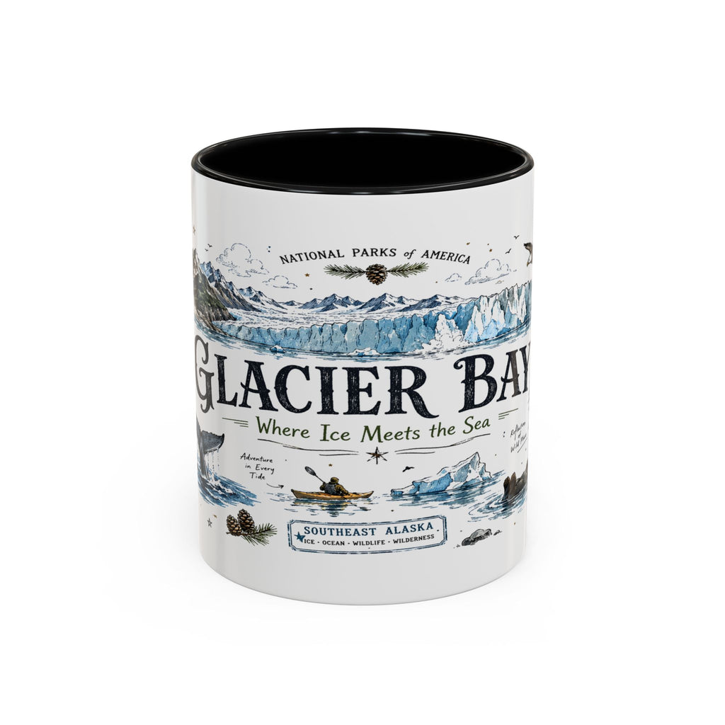 Glacier Bay National Park Coffee Mug | Alaska Wilderness Kayaking Gift | Accent Color Ceramic 11oz 15oz