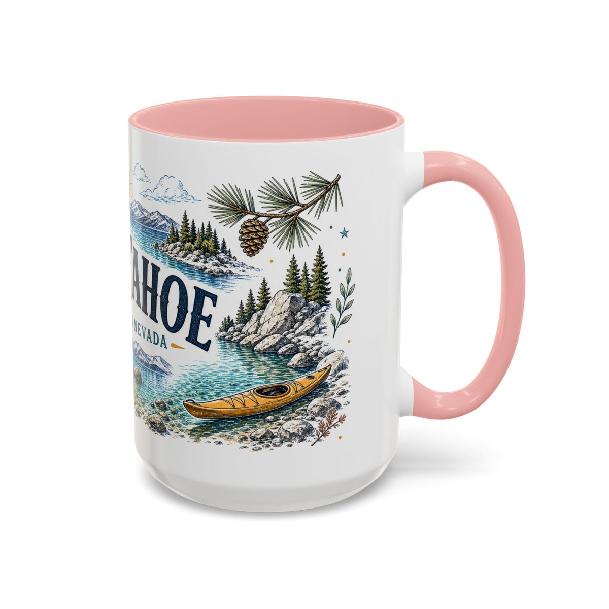 Lake Tahoe Mug, California Nevada Travel Souvenir, Bucket List Gift, Accent Ceramic Coffee Mug 11oz 15oz