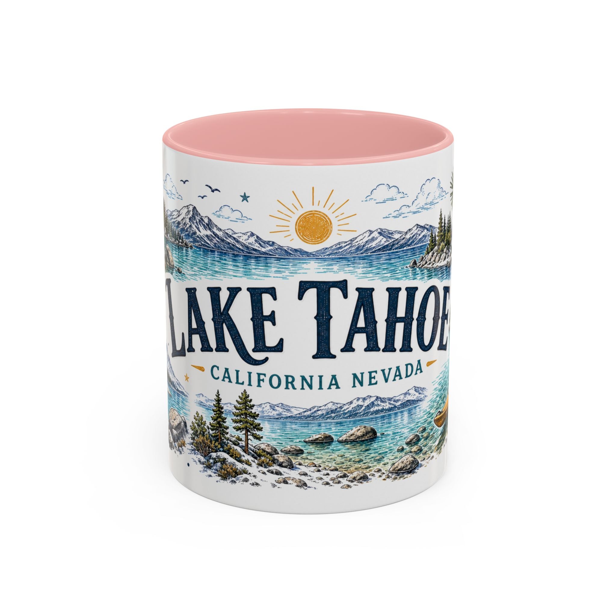 Lake Tahoe Mug, California Nevada Travel Souvenir, Bucket List Gift, Accent Ceramic Coffee Mug 11oz 15oz