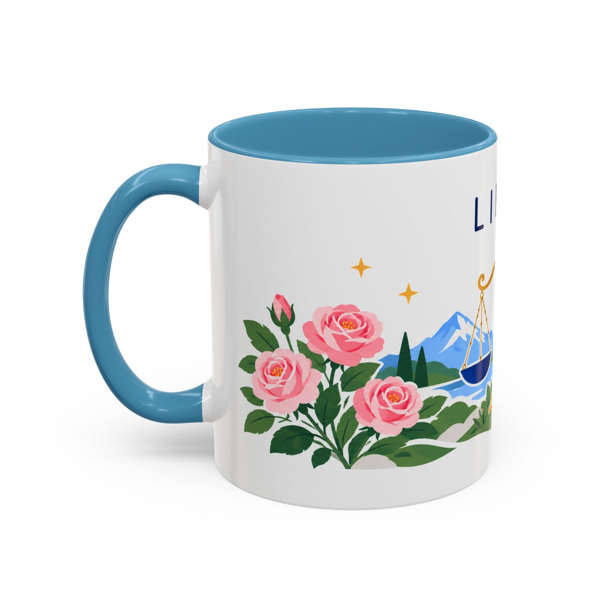 Libra Zodiac Coffee Mug | Scales and Rose Design | Astrology Birthday Gift | 11 oz 15 oz Ceramic Accent Mug