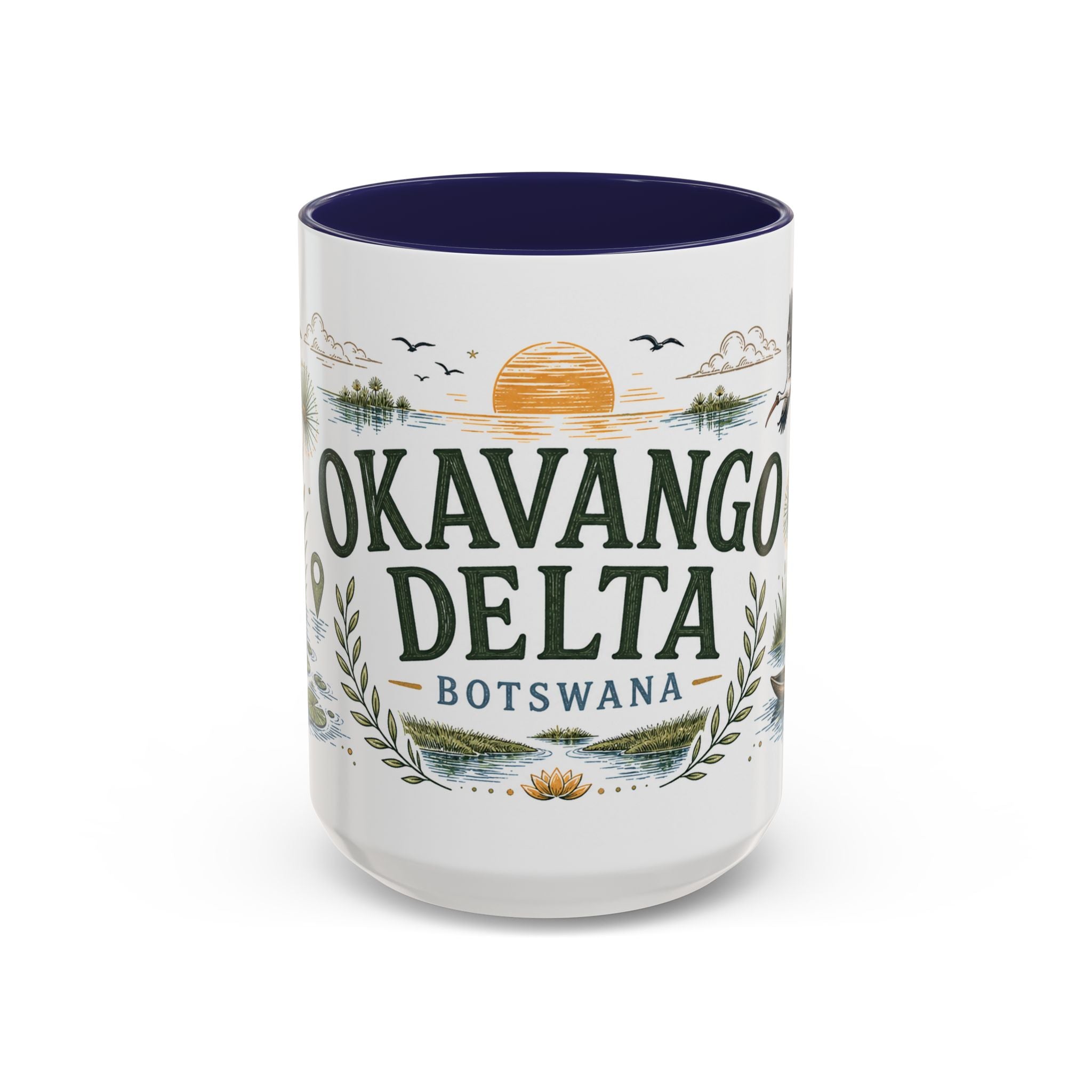 Okavango Delta Coffee Mug | Travel Destination Souvenir Gift | Accent Color Ceramic 11oz 15oz