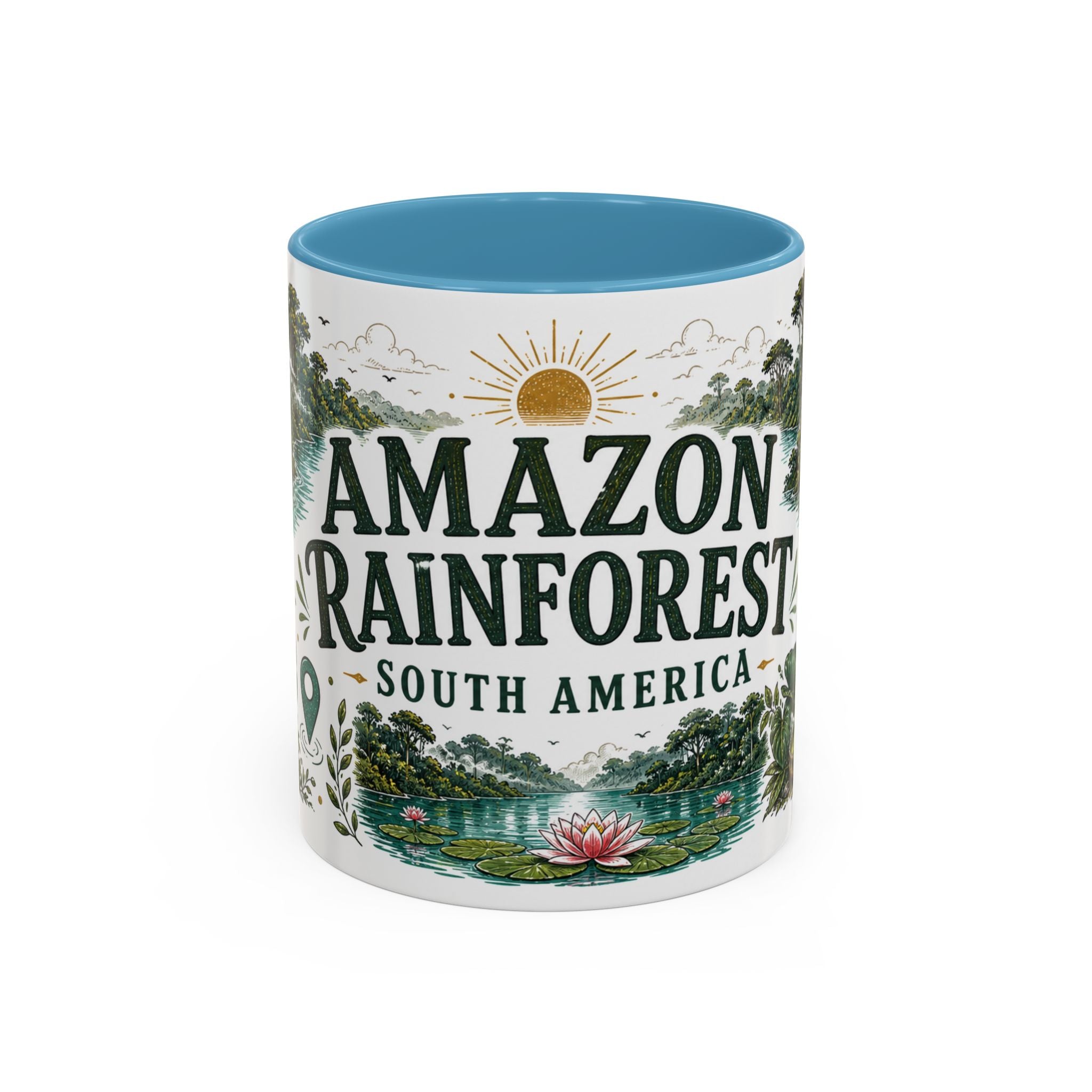 Amazon Rainforest Coffee Mug | Travel Destination Souvenir Gift | Accent Color Ceramic 11oz 15oz