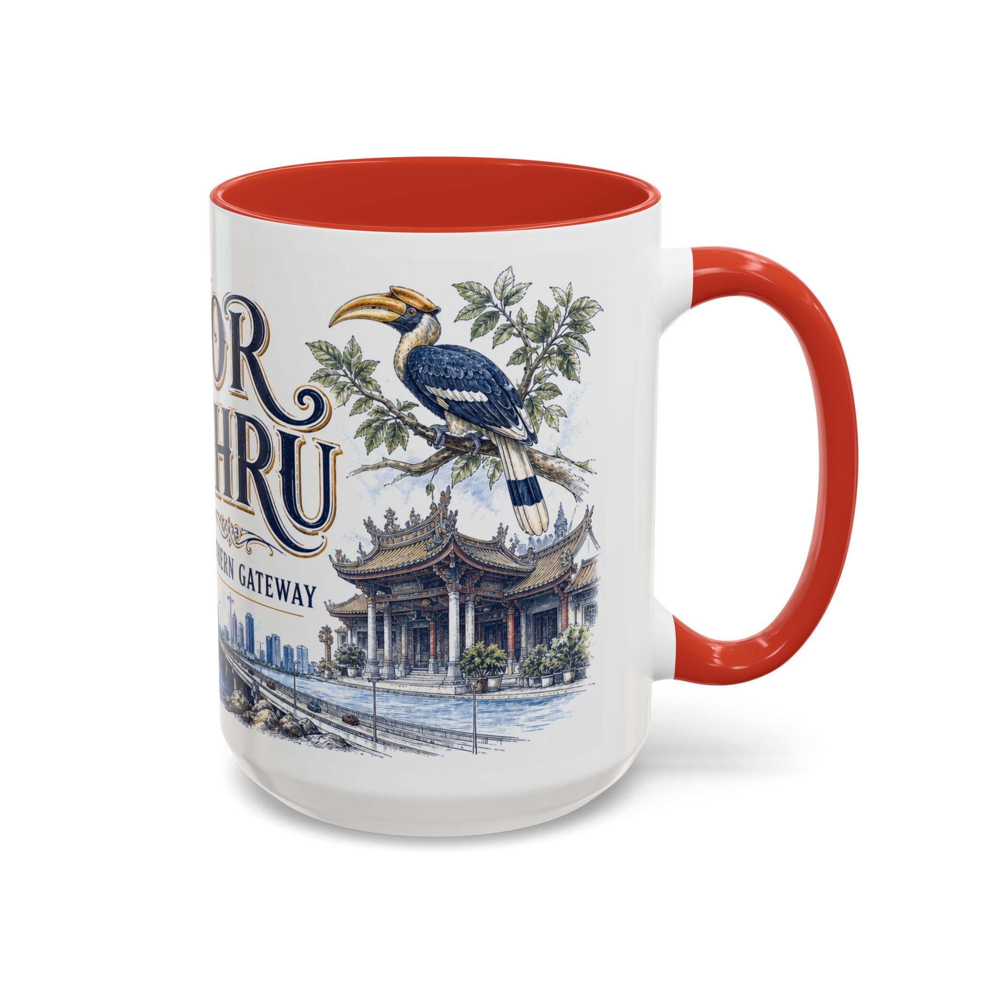 Johor Bahru Coffee Mug | Malaysia Travel Souvenir | Vintage Illustrated City Gift | 11 oz 15 oz Accent Mug