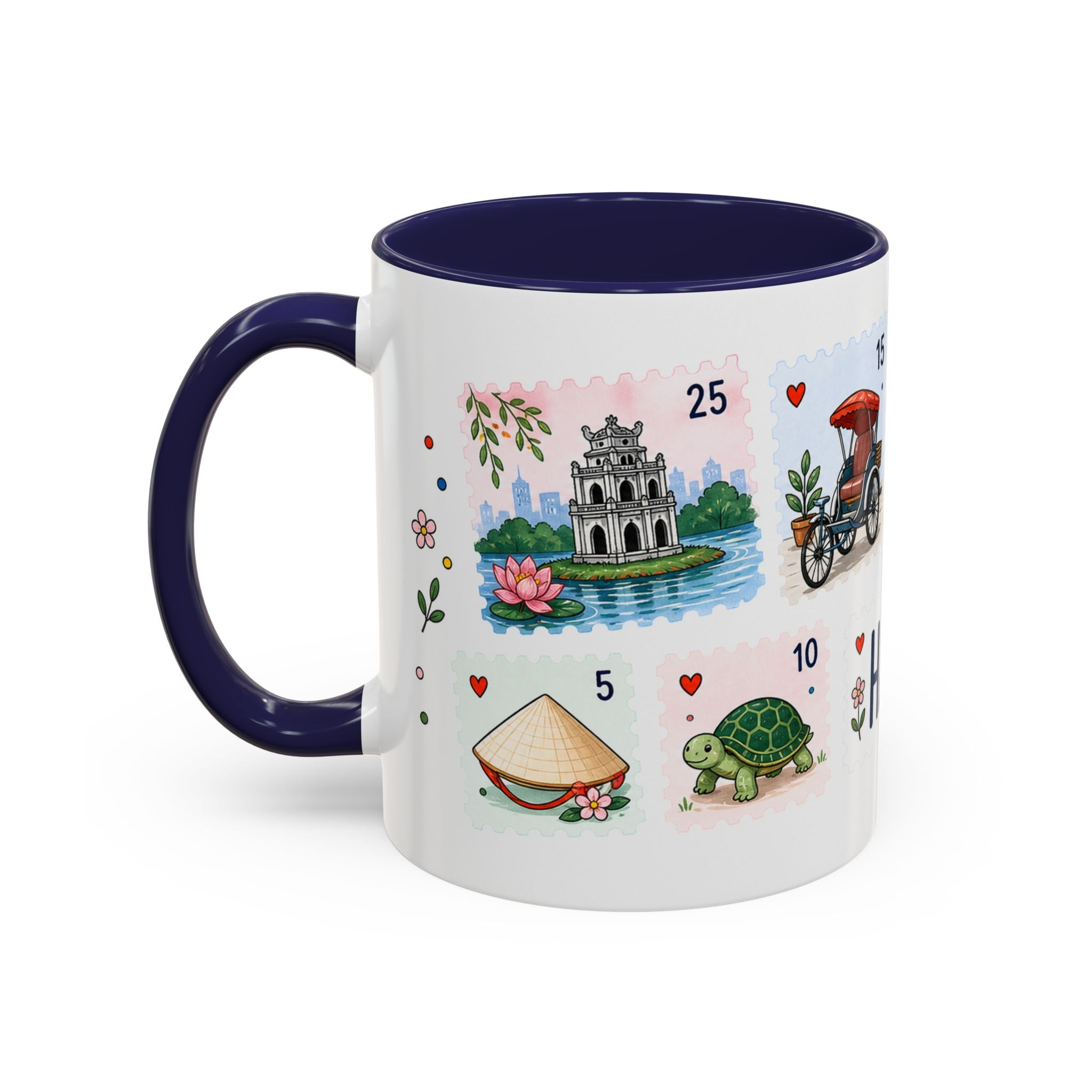 Hanoi Coffee Mug | Postage Stamp Collage Mug | Travel Souvenir Accent Cup 11oz 15oz