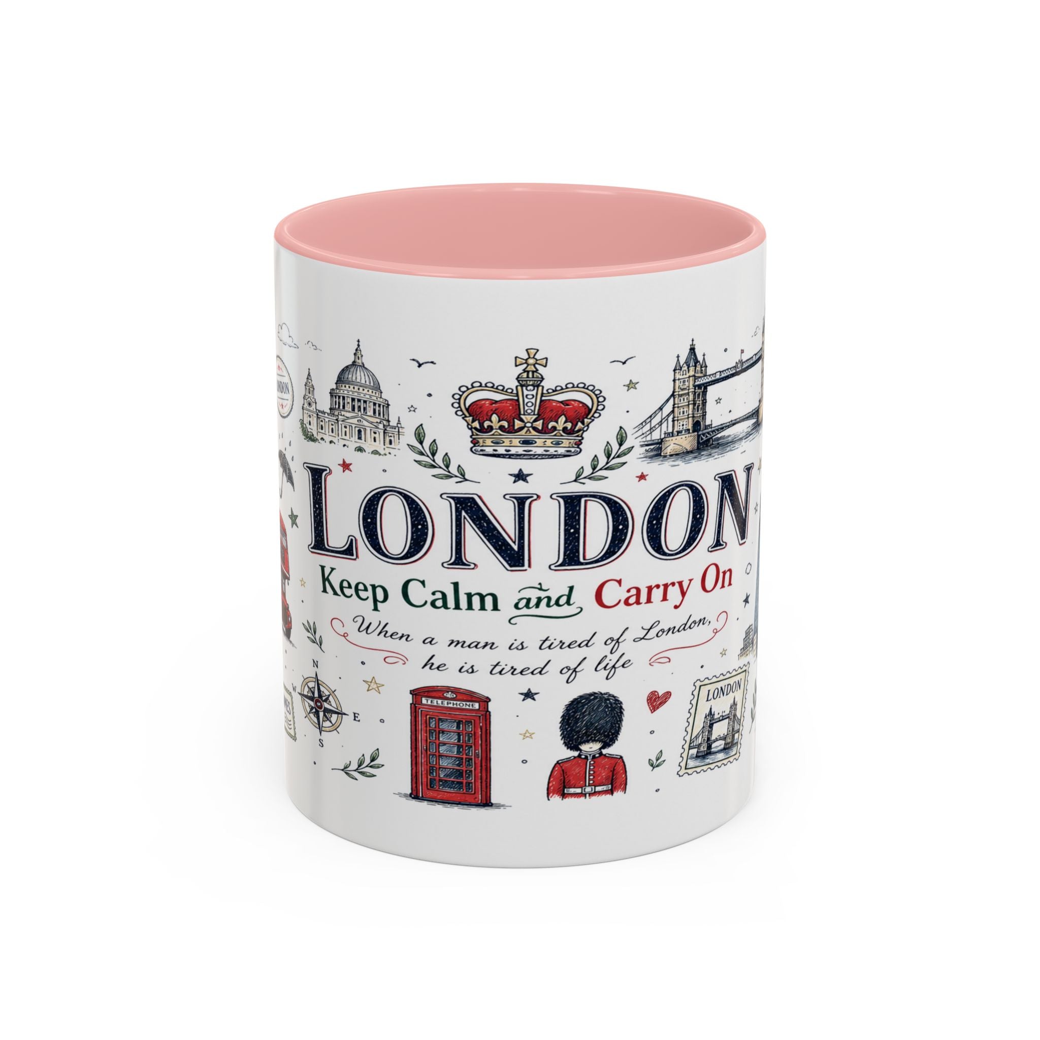 London Coffee Mug | England Souvenir Travel Gift | Accent Color Ceramic 11oz 15oz