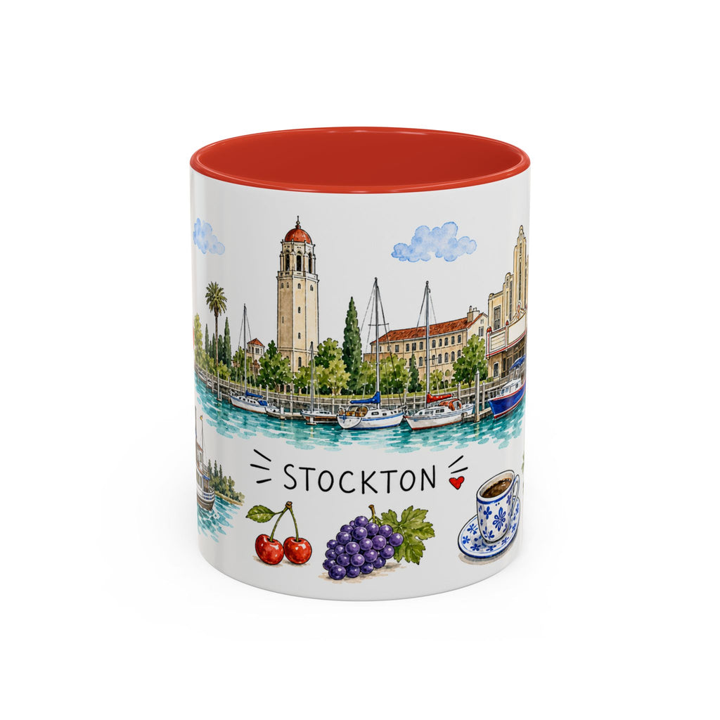 Stockton Illustrated Travel Mug | City Souvenir Accent Coffee Mug | 11oz 15oz Ceramic Cup