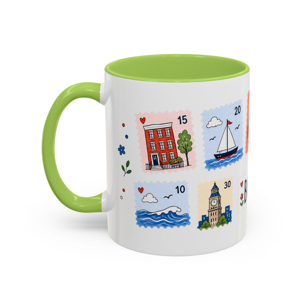 Boston Coffee Mug | Postage Stamp Collage Mug | Travel Souvenir Accent Cup 11oz 15oz