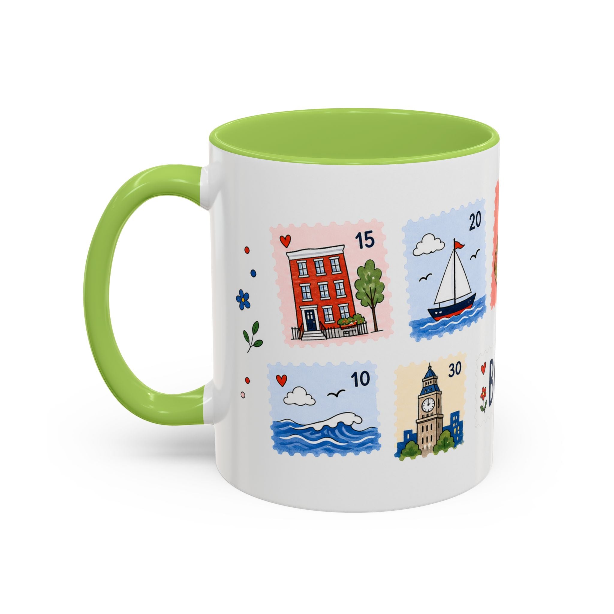 Boston Coffee Mug | Postage Stamp Collage Mug | Travel Souvenir Accent Cup 11oz 15oz