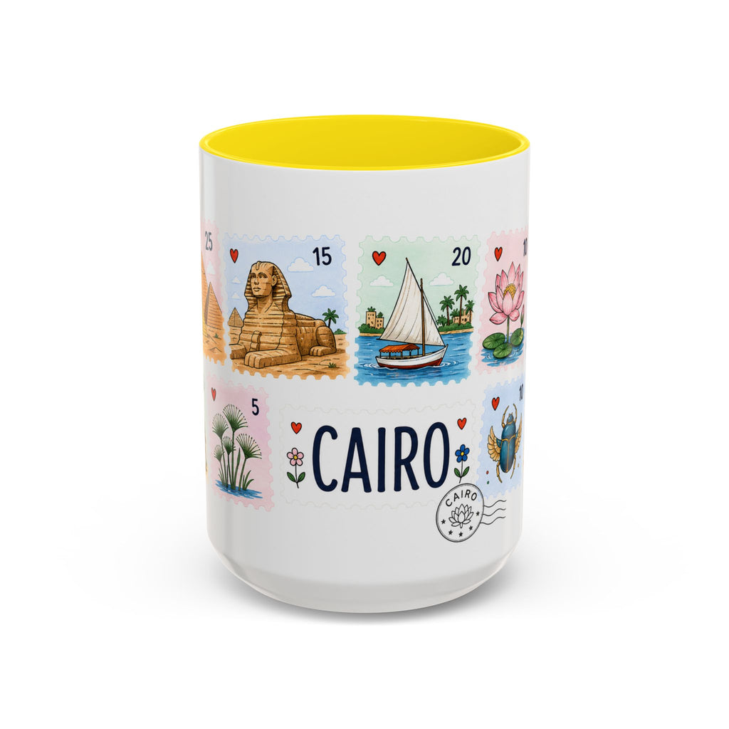 Cairo Coffee Mug | Postage Stamp Collage Mug | Travel Souvenir Accent Cup 11oz 15oz