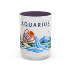 Aquarius Zodiac Coffee Mug | Water Bearer Design | Astrology Birthday Gift | 11 oz 15 oz Ceramic Accent Mug