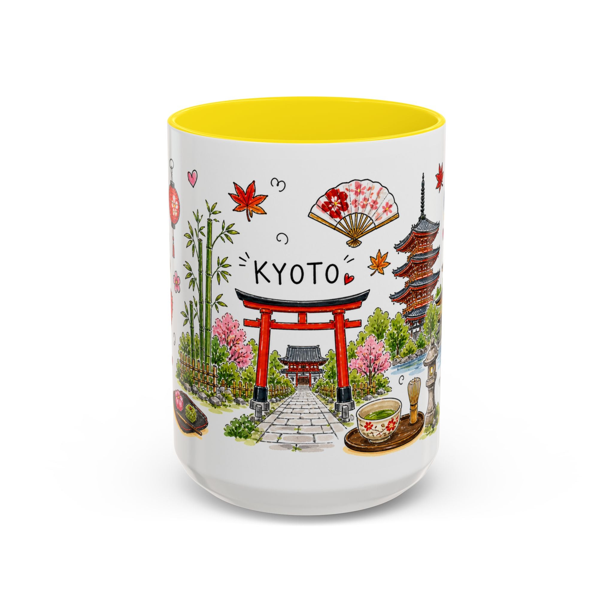 Kyoto Illustrated Travel Mug | City Souvenir Accent Coffee Mug | 11oz 15oz Ceramic Cup