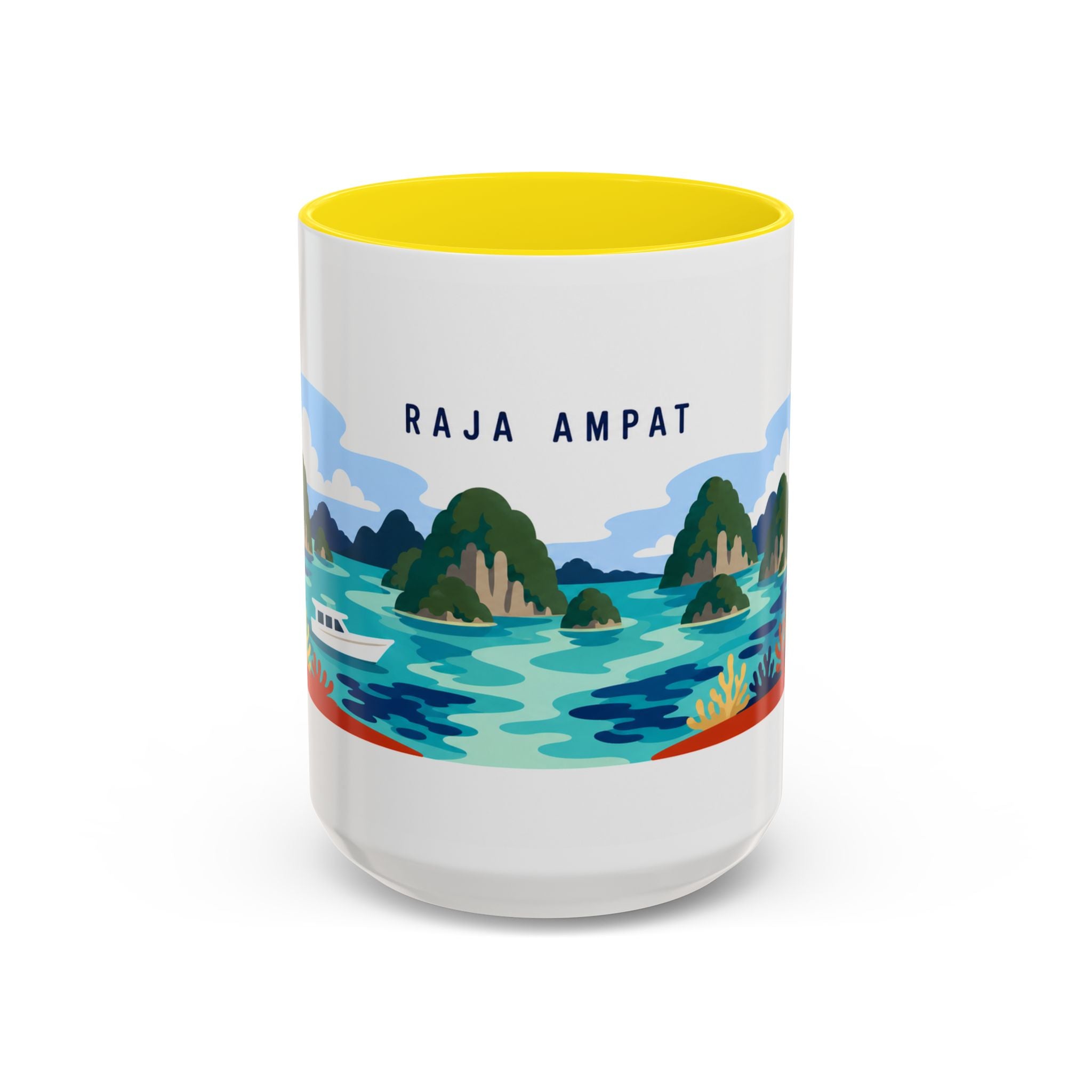 Raja Ampat Coffee Mug | Travel Destination Souvenir Gift | Accent Color Ceramic 11oz 15oz