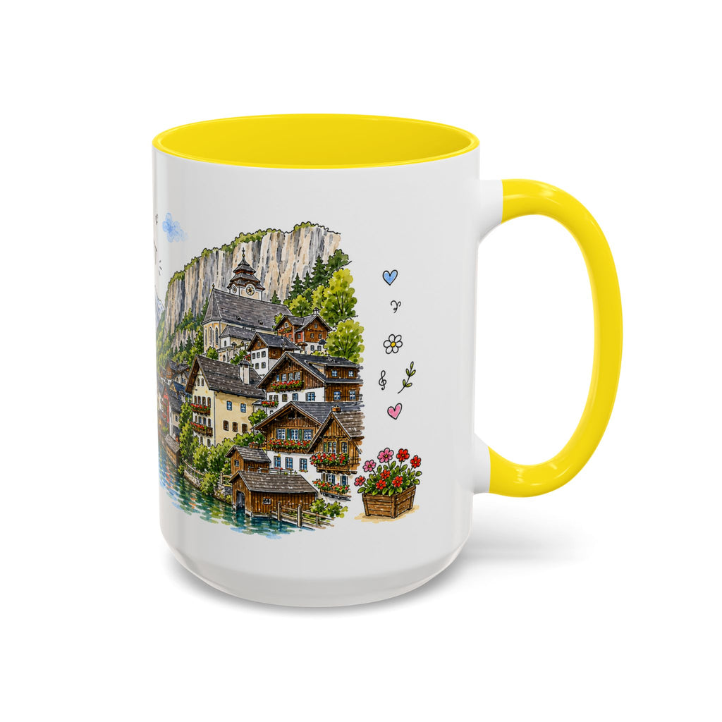 Hallstatt Illustrated Travel Mug | Austria Souvenir Accent Coffee Mug | 11oz 15oz Ceramic Cup