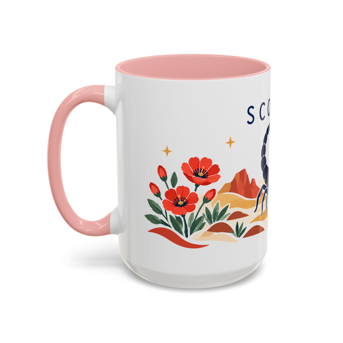 Scorpio Zodiac Coffee Mug | Scorpion and Desert Design | Astrology Birthday Gift | 11 oz 15 oz Ceramic Accent Mug