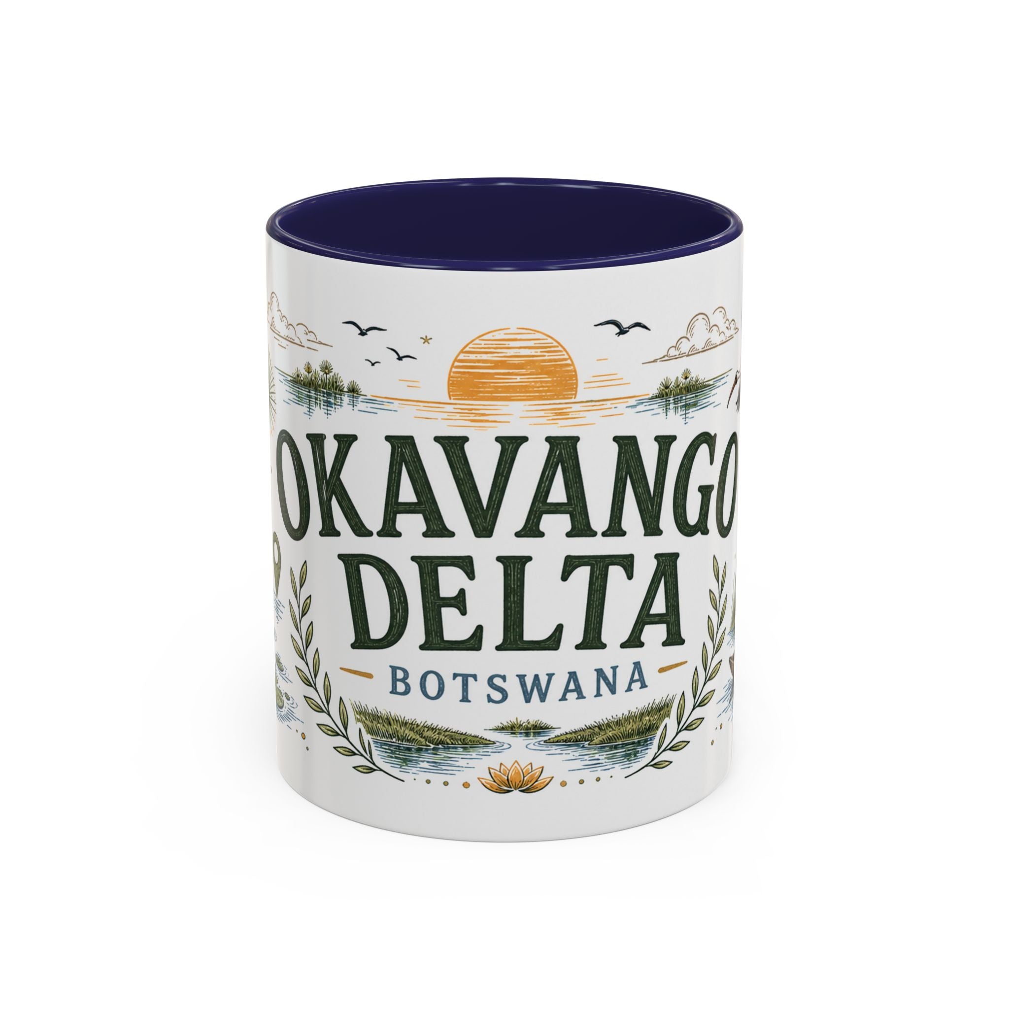 Okavango Delta Coffee Mug | Travel Destination Souvenir Gift | Accent Color Ceramic 11oz 15oz