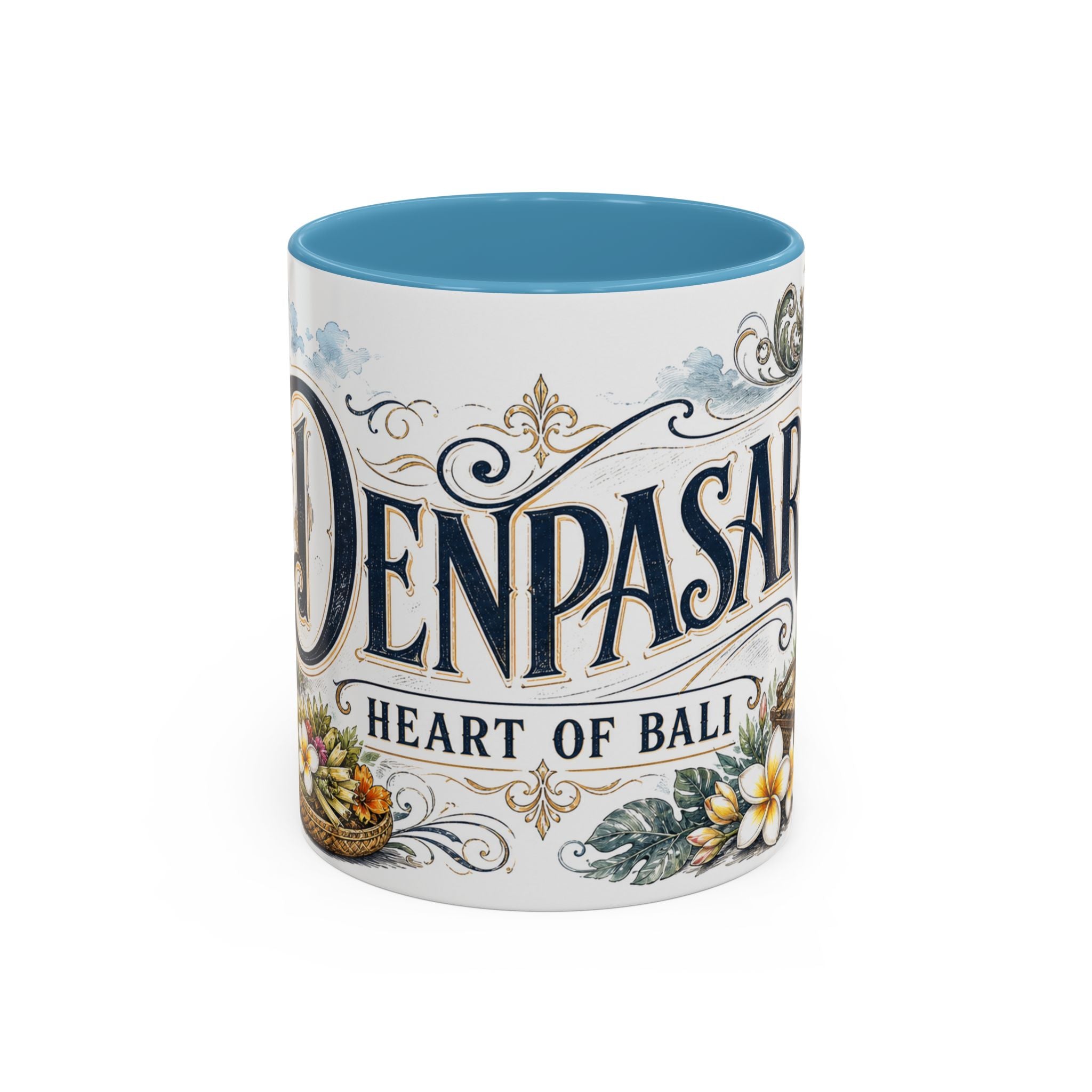 Denpasar Coffee Mug | Indonesia Travel Souvenir | Vintage Illustrated City Gift | 11 oz 15 oz Accent Mug