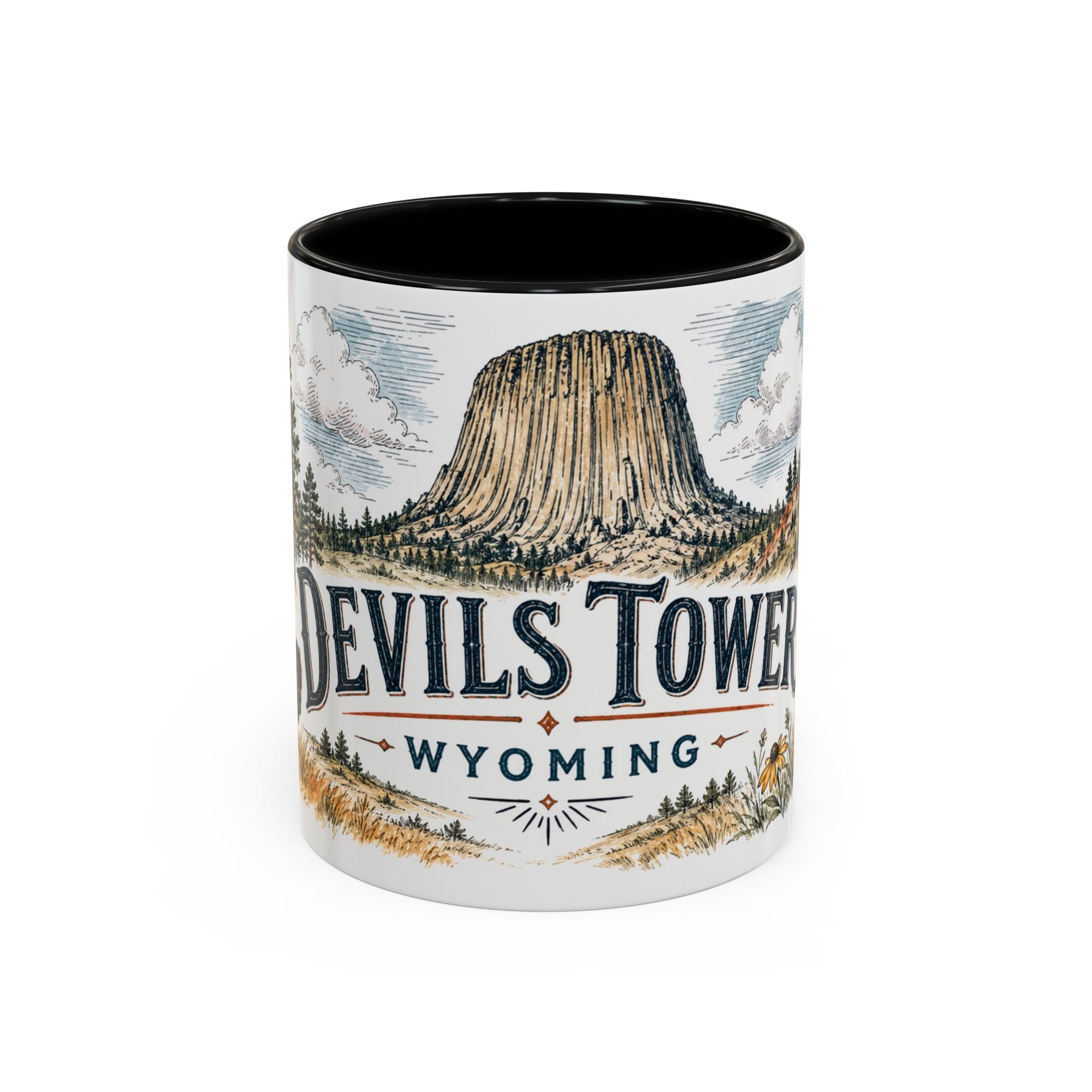 Devils Tower Mug, Wyoming Travel Souvenir, Bucket List Gift, Accent Ceramic Coffee Mug 11oz 15oz
