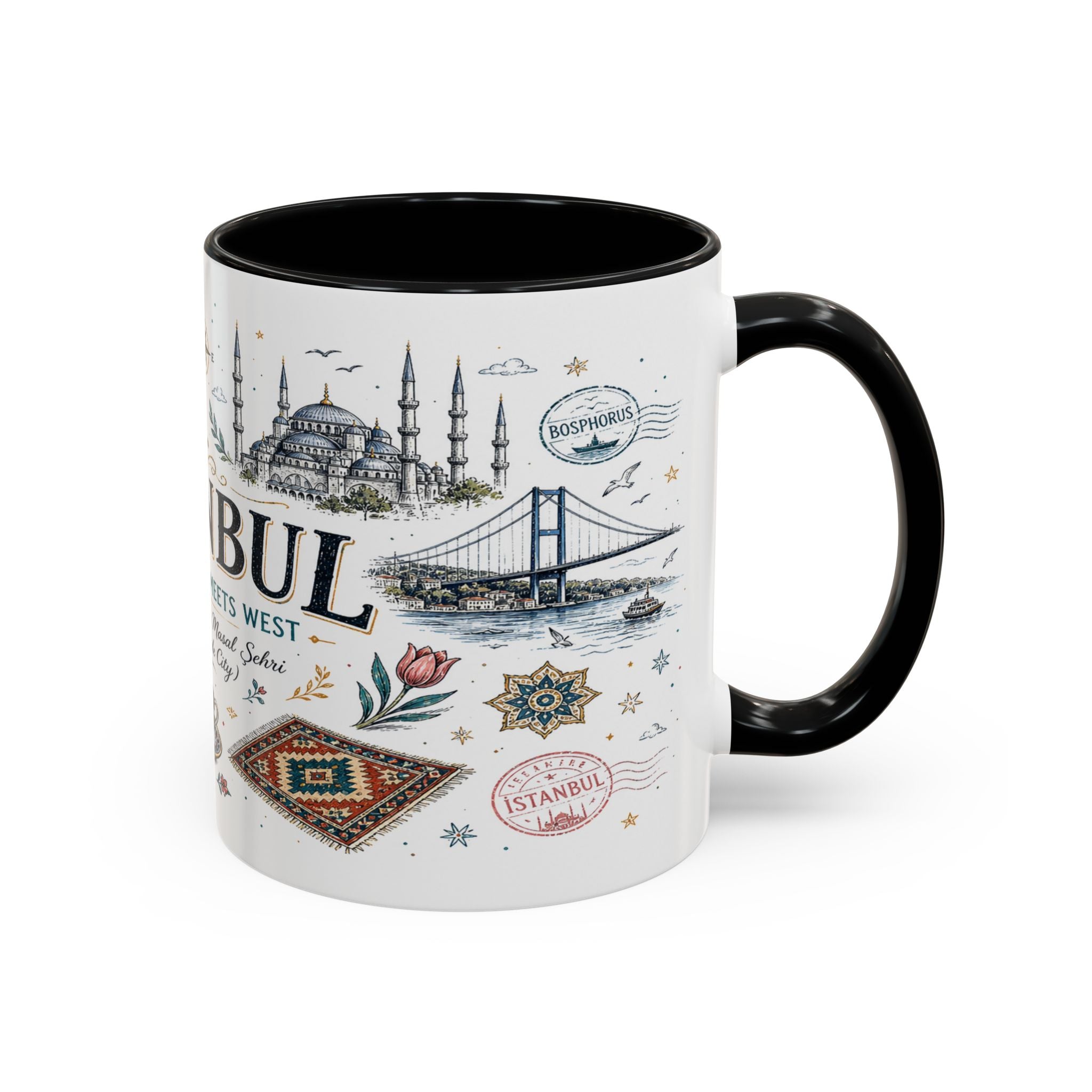 Istanbul Coffee Mug | Turkey Souvenir Travel Gift | Accent Color Ceramic 11oz 15oz