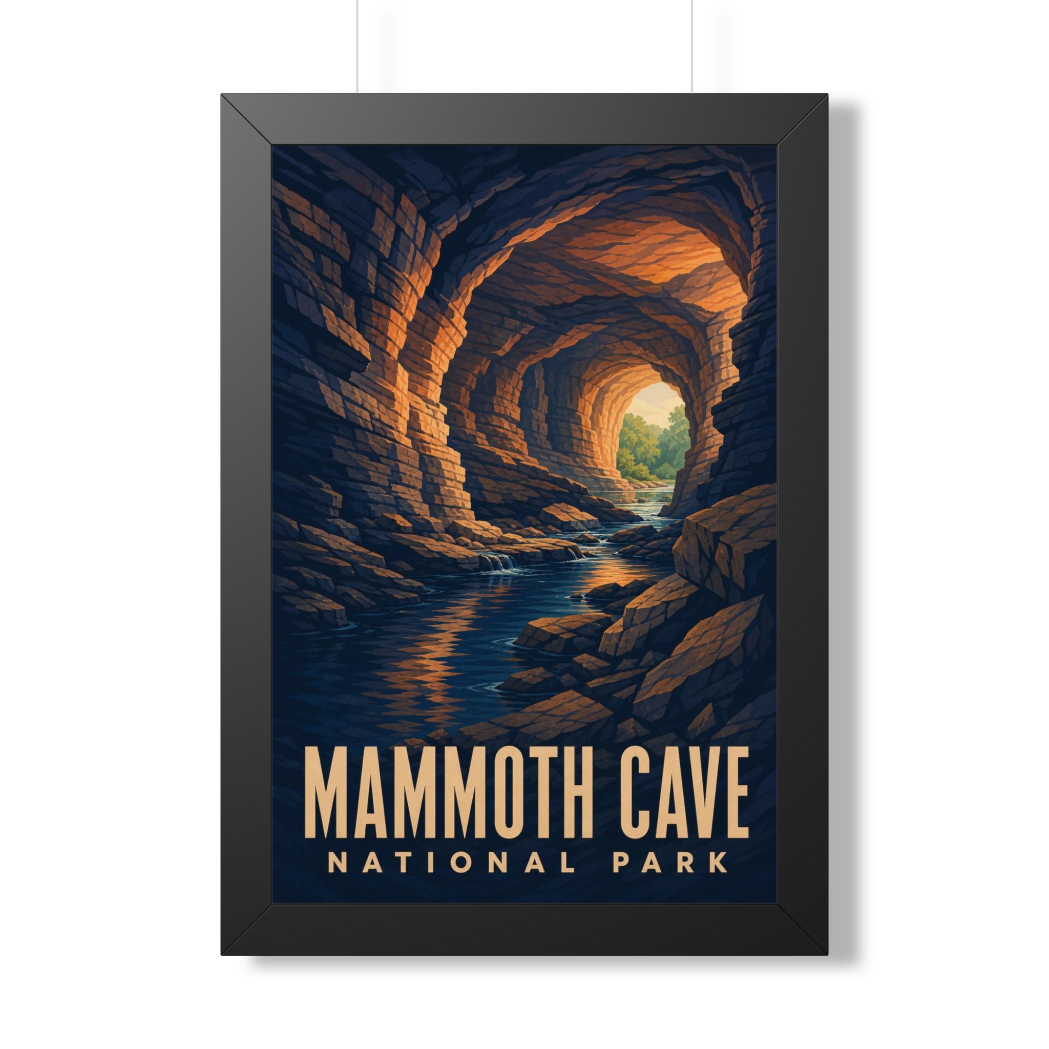 Mammoth Cave National Park Framed Poster | Vintage Travel Wall Art | Black Walnut White Frame | 16x24 20x30