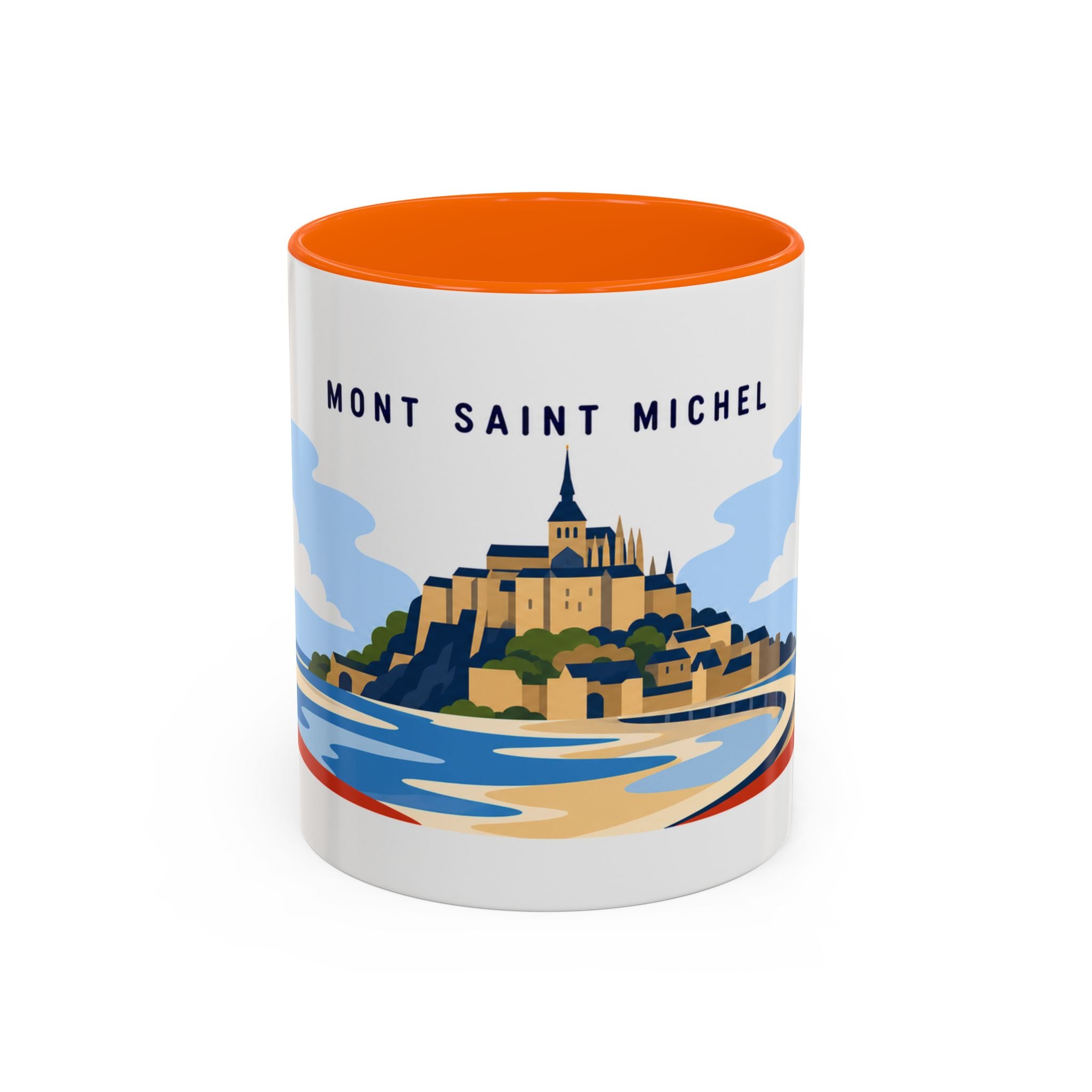 Mont Saint Michel Coffee Mug | Travel Destination Souvenir Gift | Accent Color Ceramic 11oz 15oz