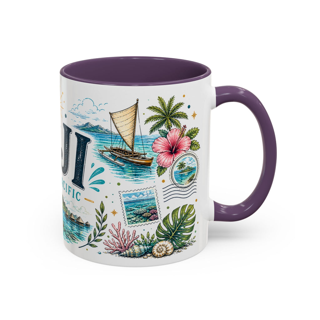 Fiji Coffee Mug | Travel Destination Souvenir Gift | Accent Color Ceramic 11oz 15oz