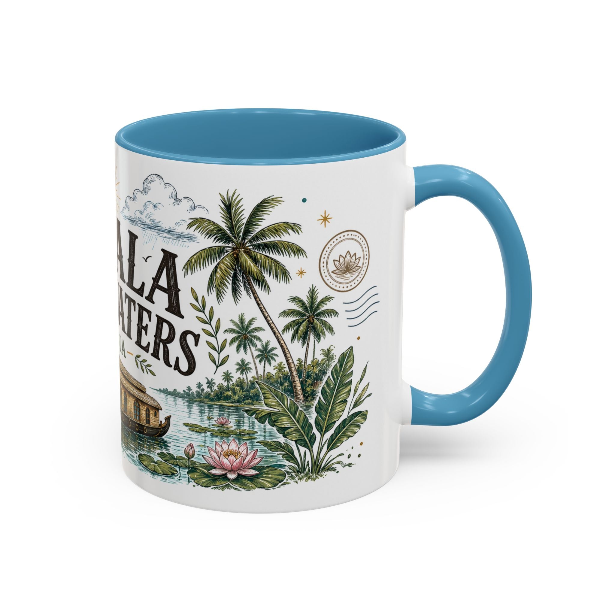 Kerala Backwaters Coffee Mug | Travel Destination Souvenir Gift | Accent Color Ceramic 11oz 15oz
