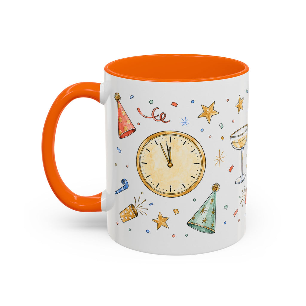 New Year Mug | Midnight Clock Toast Watercolor Celebration Gift | Accent Cup 11oz 15oz