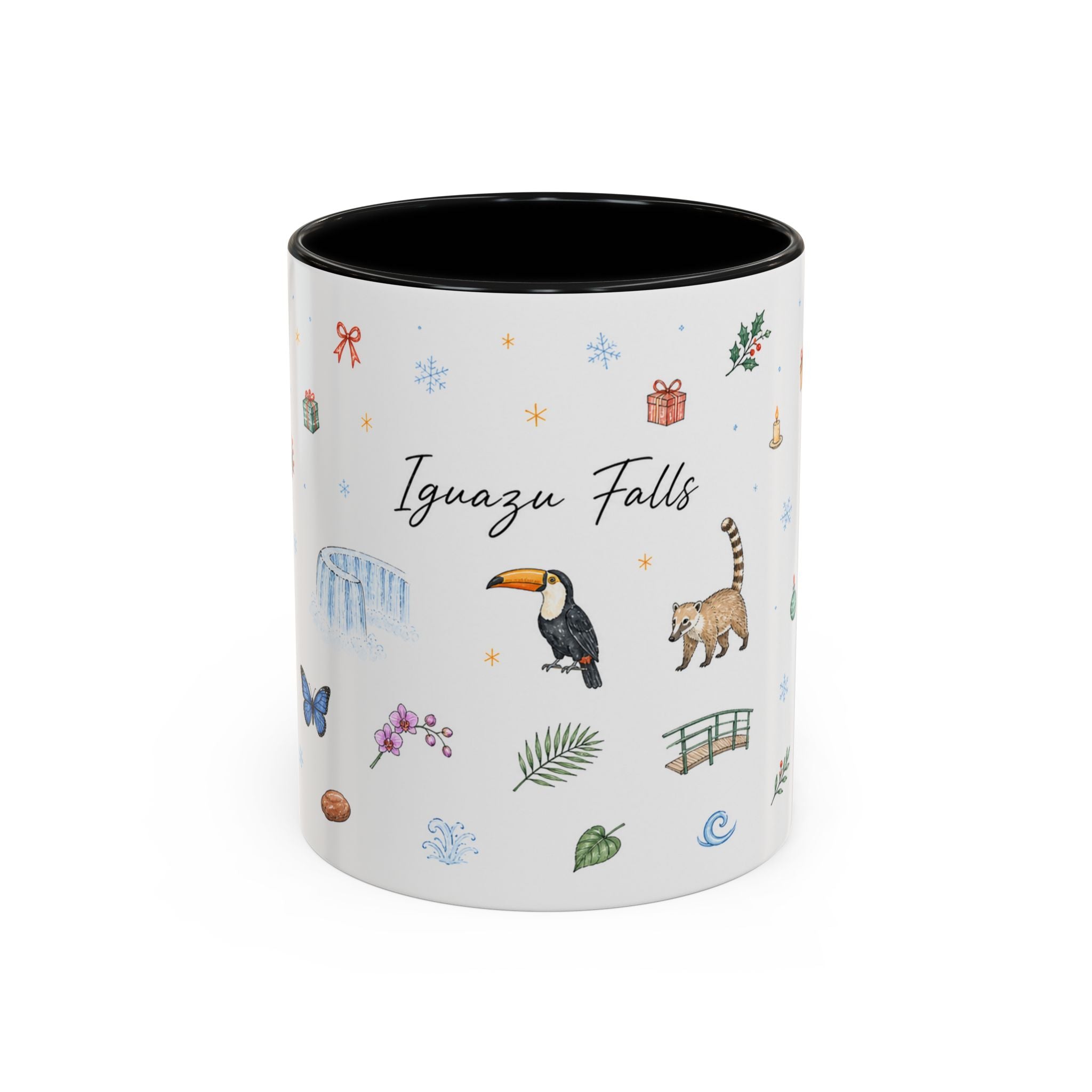 Iguazu Falls Christmas Mug | Watercolor Travel Souvenir | Holiday Gift | Accent Ceramic Coffee Cup 11oz 15oz
