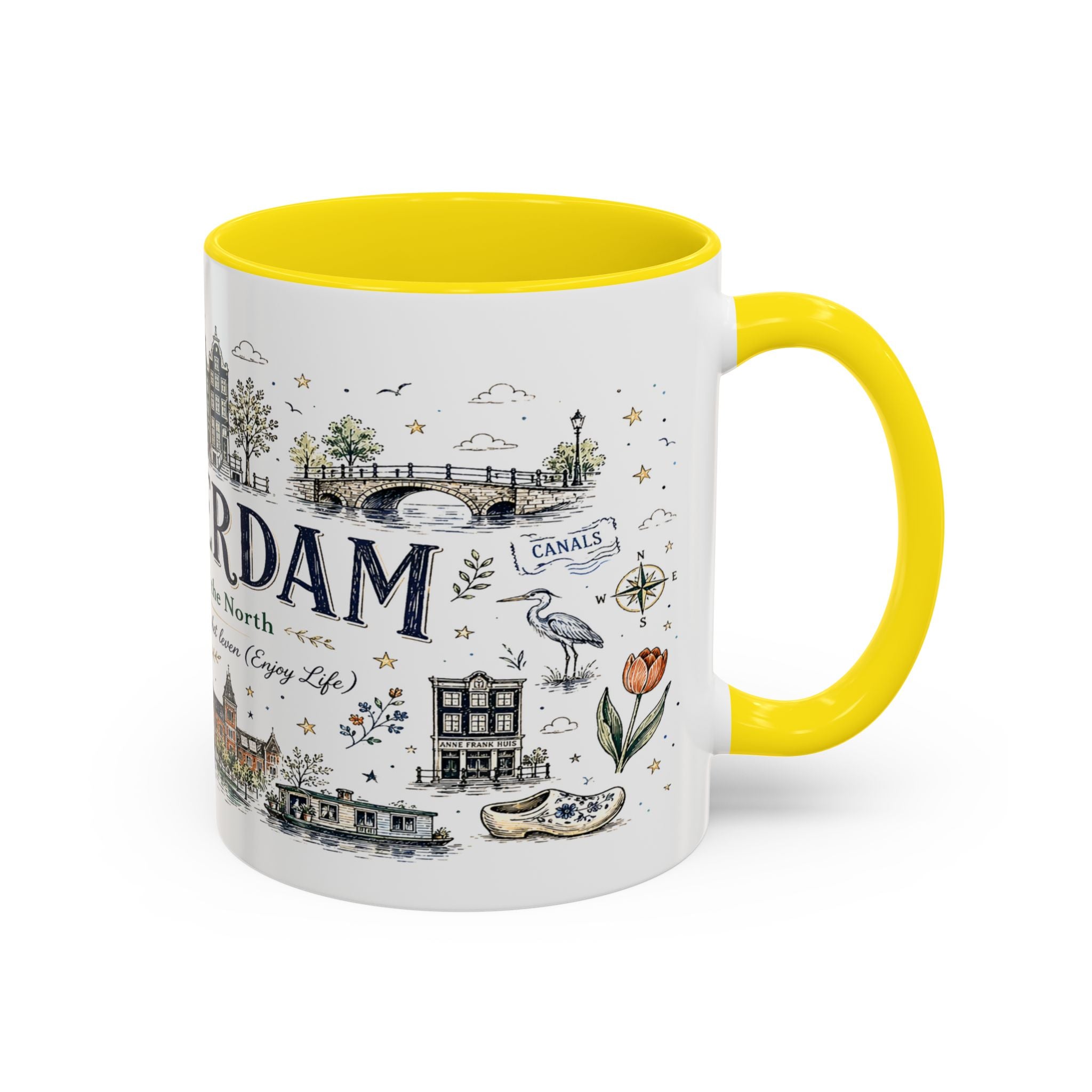 Amsterdam Coffee Mug | Netherlands Souvenir Travel Gift | Accent Color Ceramic 11oz 15oz