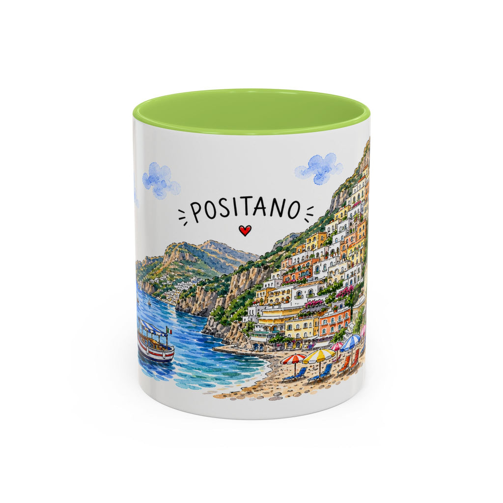 Positano Illustrated Travel Mug | Italy Souvenir Accent Coffee Mug | 11oz 15oz Ceramic Cup