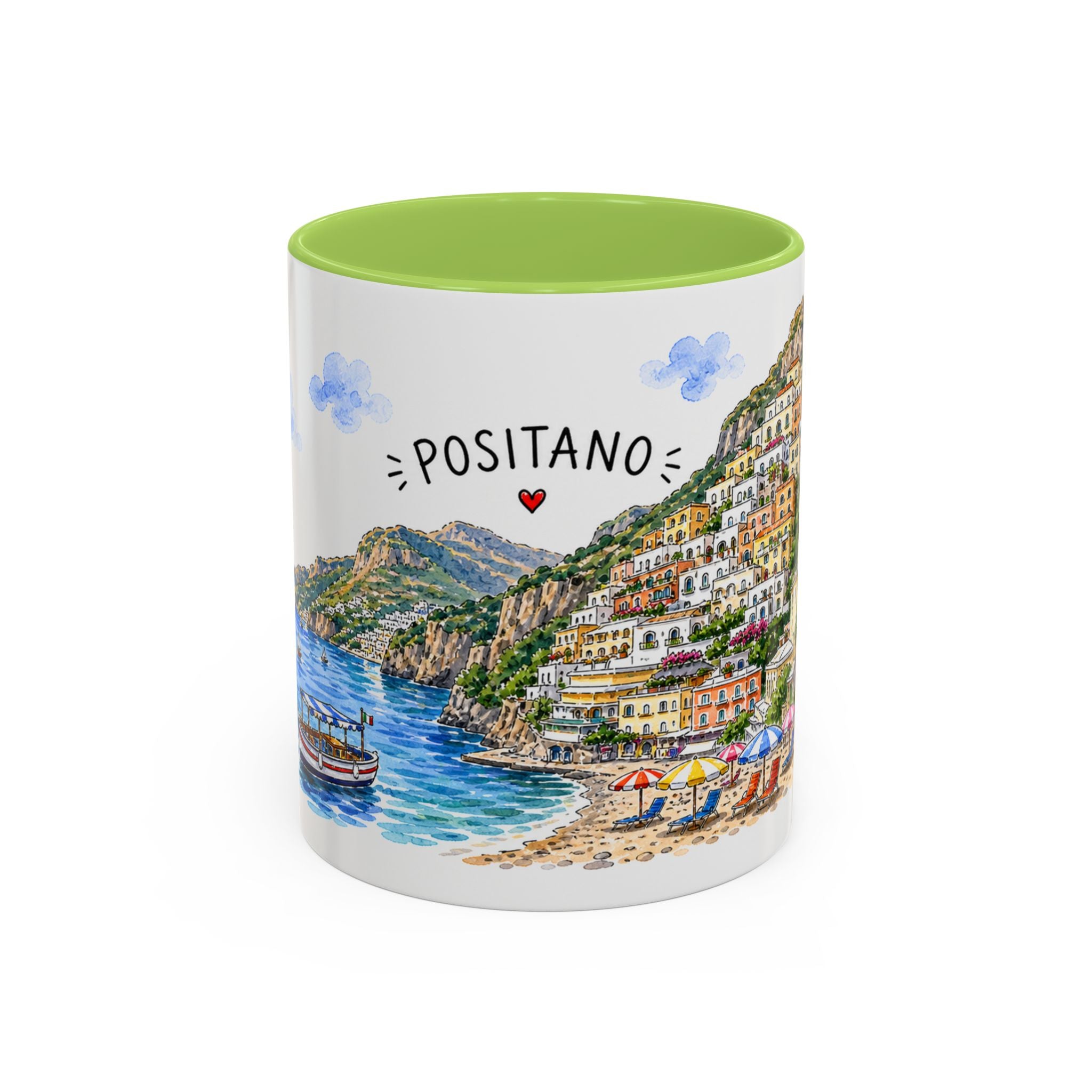 Positano Illustrated Travel Mug | Italy Souvenir Accent Coffee Mug | 11oz 15oz Ceramic Cup