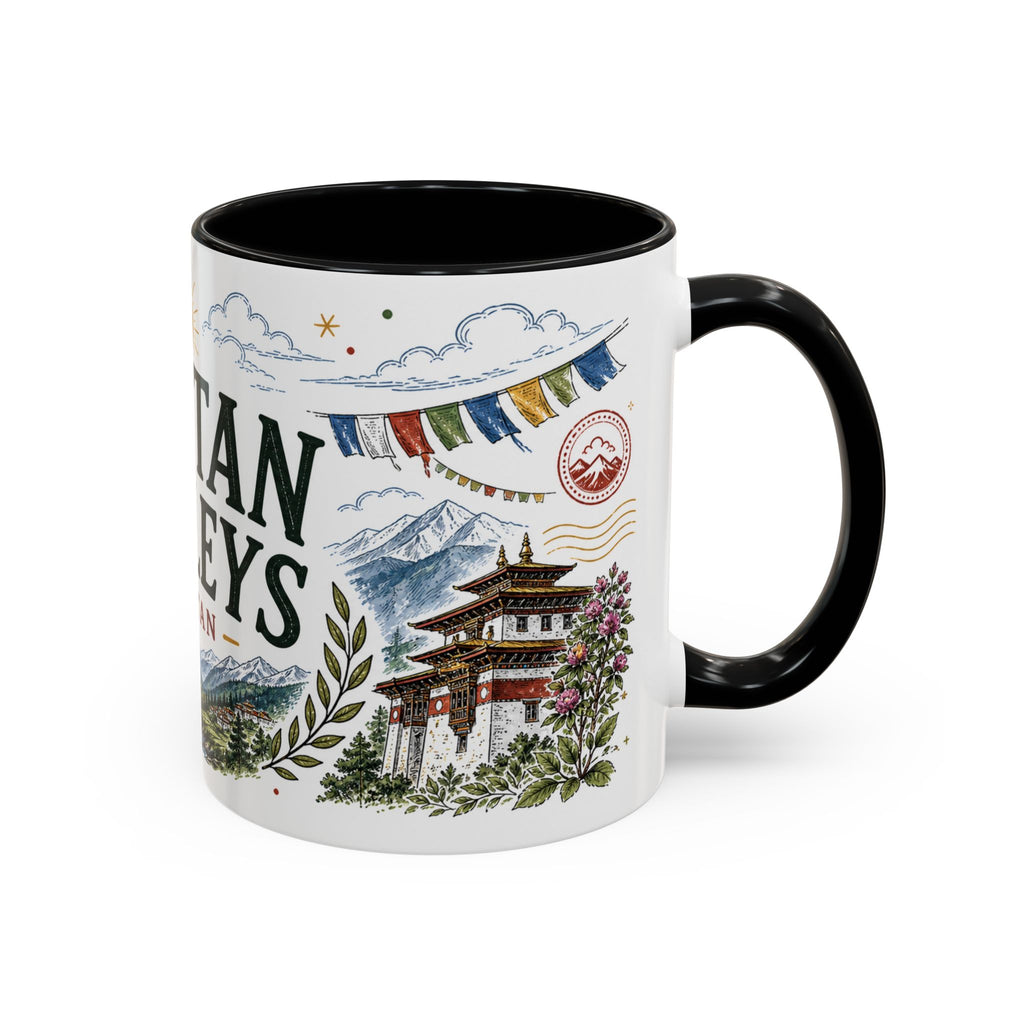 Bhutan Valleys Coffee Mug | Travel Destination Souvenir Gift | Accent Color Ceramic 11oz 15oz