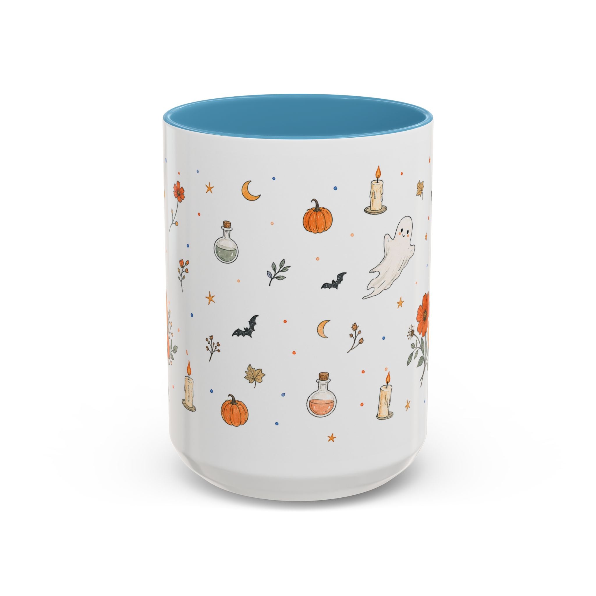 Friendly Ghost Halloween Mug | Pumpkin Flower Watercolor Gift | Accent Cup 11oz 15oz