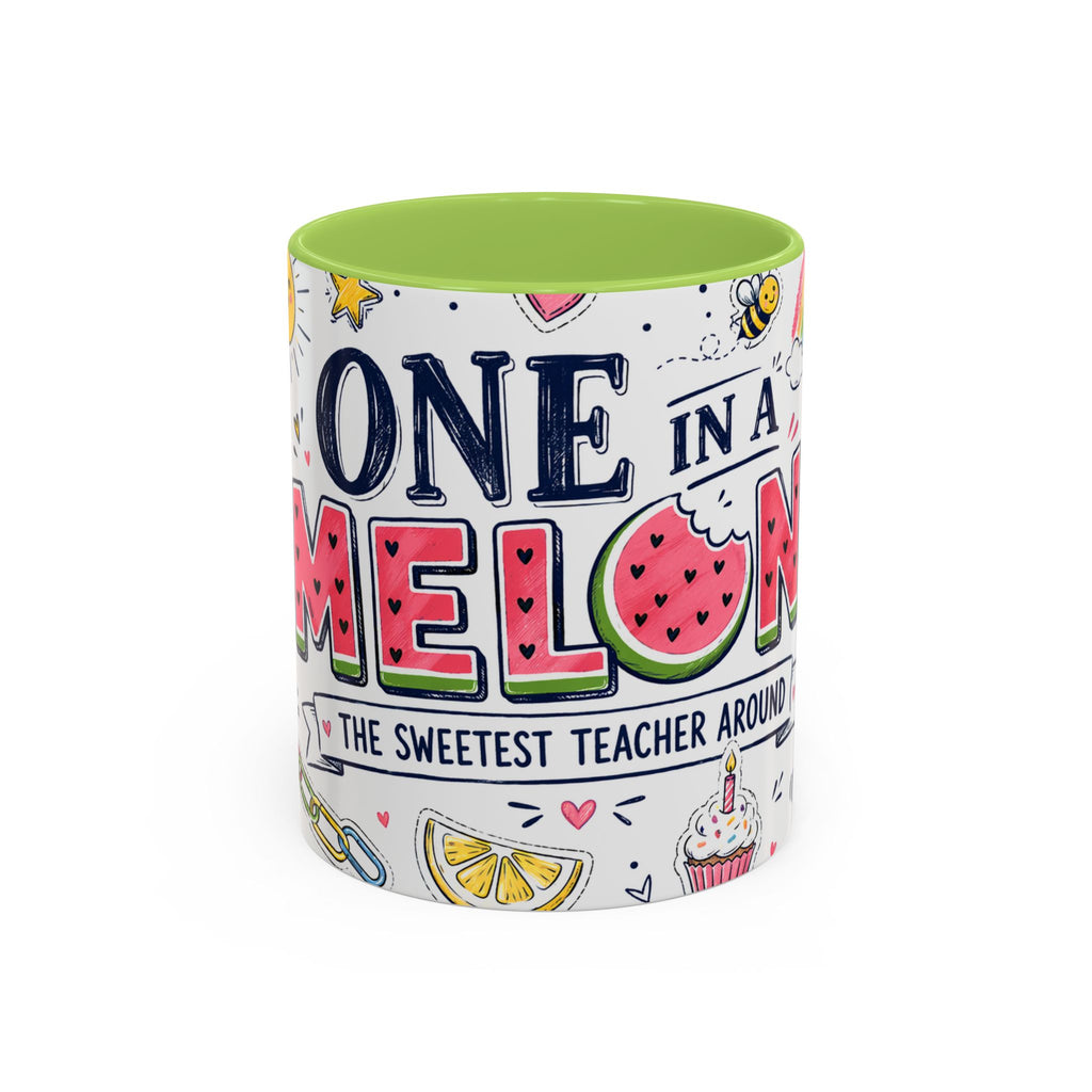One in a Melon Coffee Mug | Sweetest Teacher Appreciation Gift | Accent Color Ceramic 11oz 15oz
