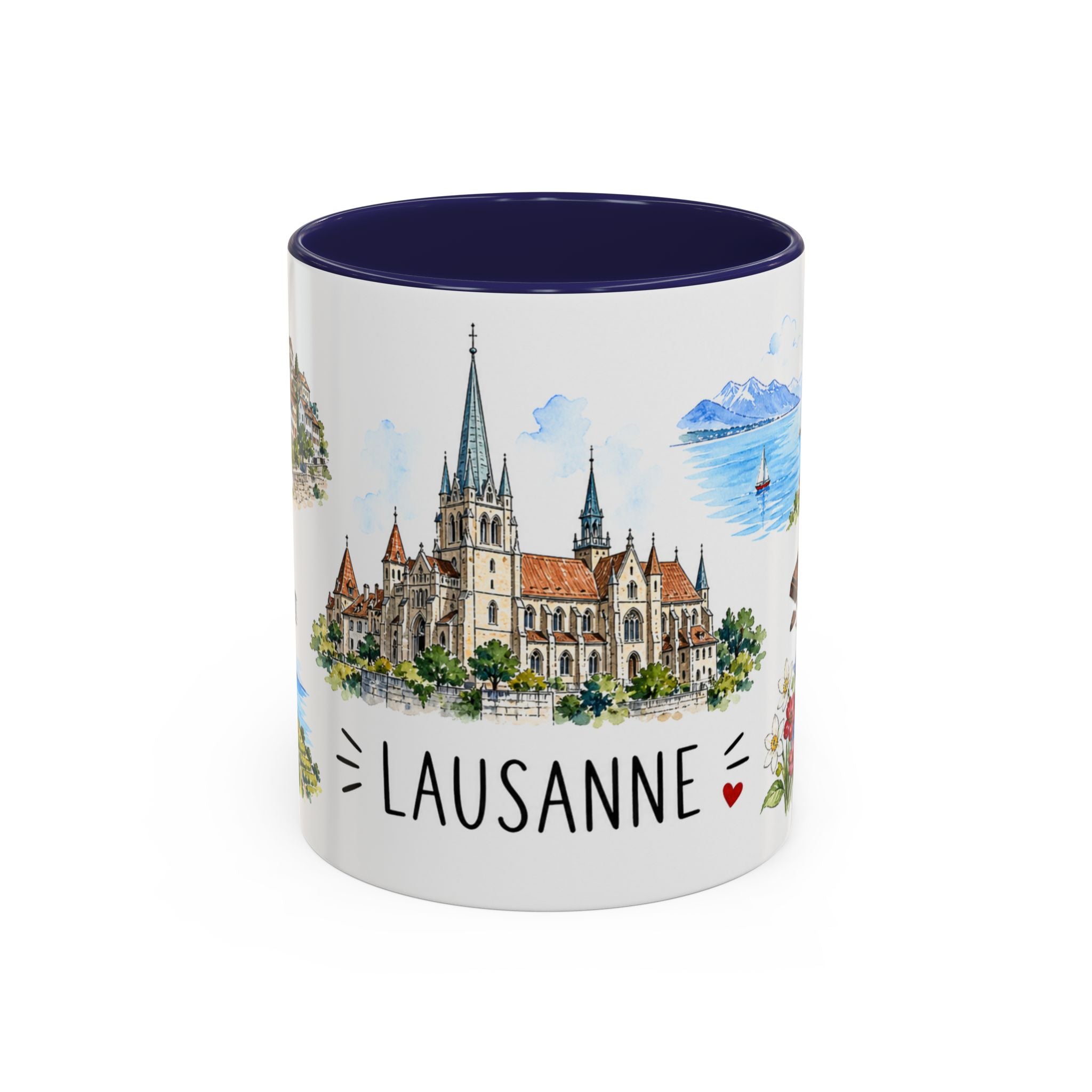Lausanne Illustrated Travel Mug | City Souvenir Accent Coffee Mug | 11oz 15oz Ceramic Cup