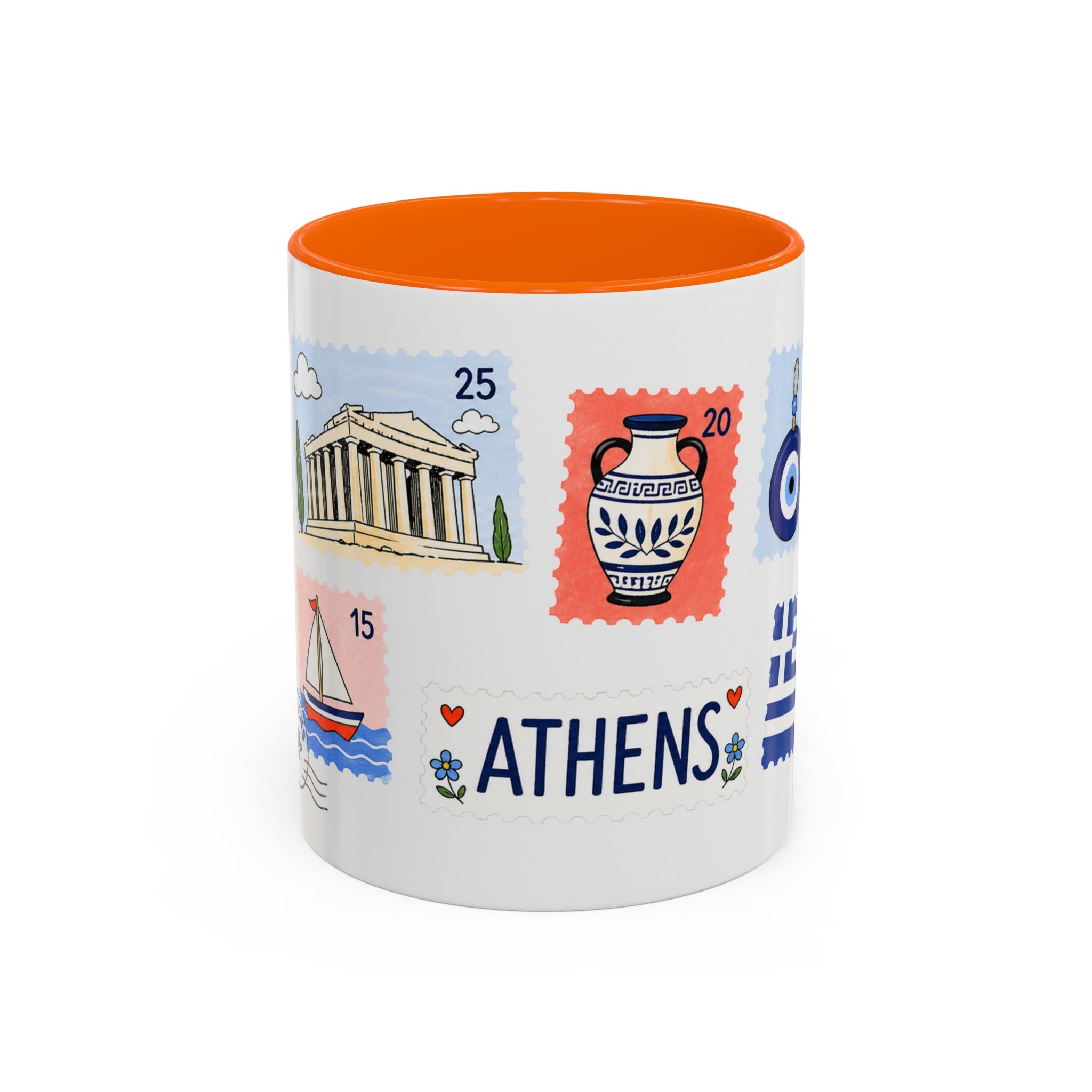 Athens Coffee Mug | Postage Stamp Collage Mug | Travel Souvenir Accent Cup 11oz 15oz