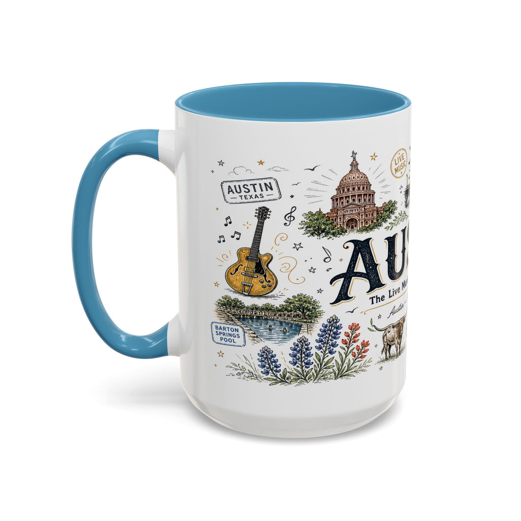 Austin Coffee Mug | Texas Souvenir City Gift | Accent Color Ceramic 11oz 15oz