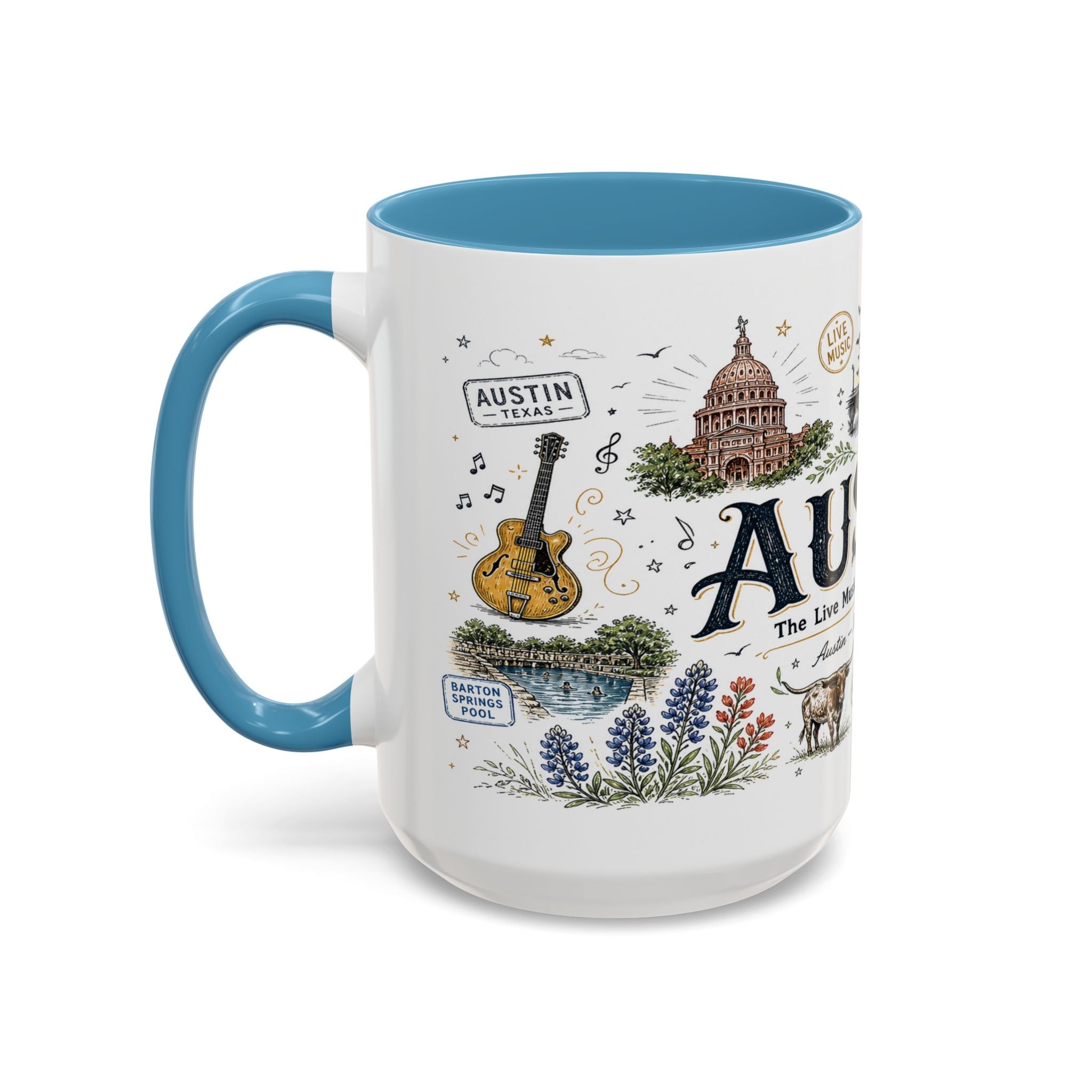 Austin Coffee Mug | Texas Souvenir City Gift | Accent Color Ceramic 11oz 15oz