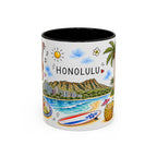 Honolulu Illustrated Travel Mug | City Souvenir Accent Coffee Mug | 11oz 15oz Ceramic Cup