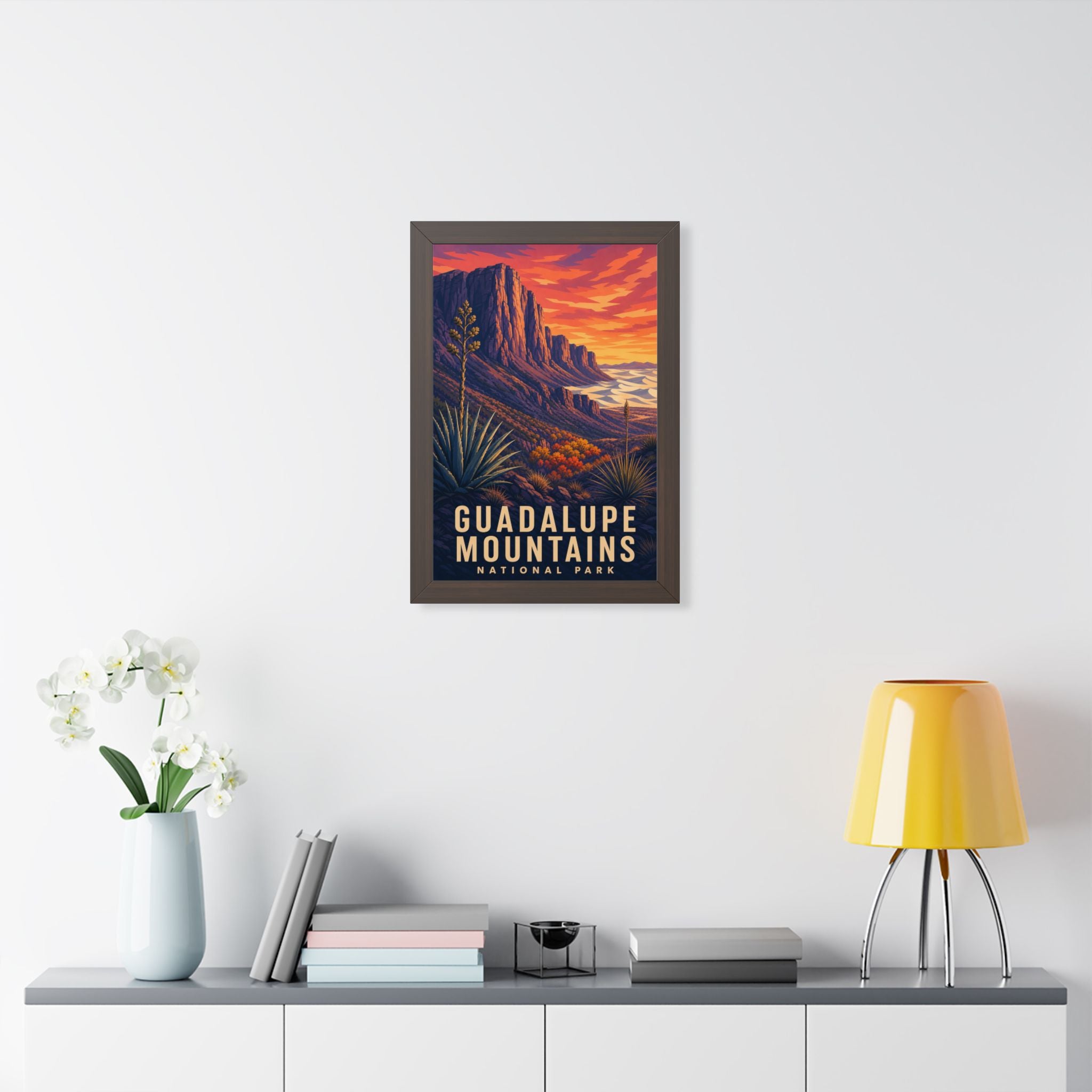 Guadalupe Mountains National Park Framed Poster | Vintage Travel Wall Art | Black Walnut White Frame | 16x24 20x30