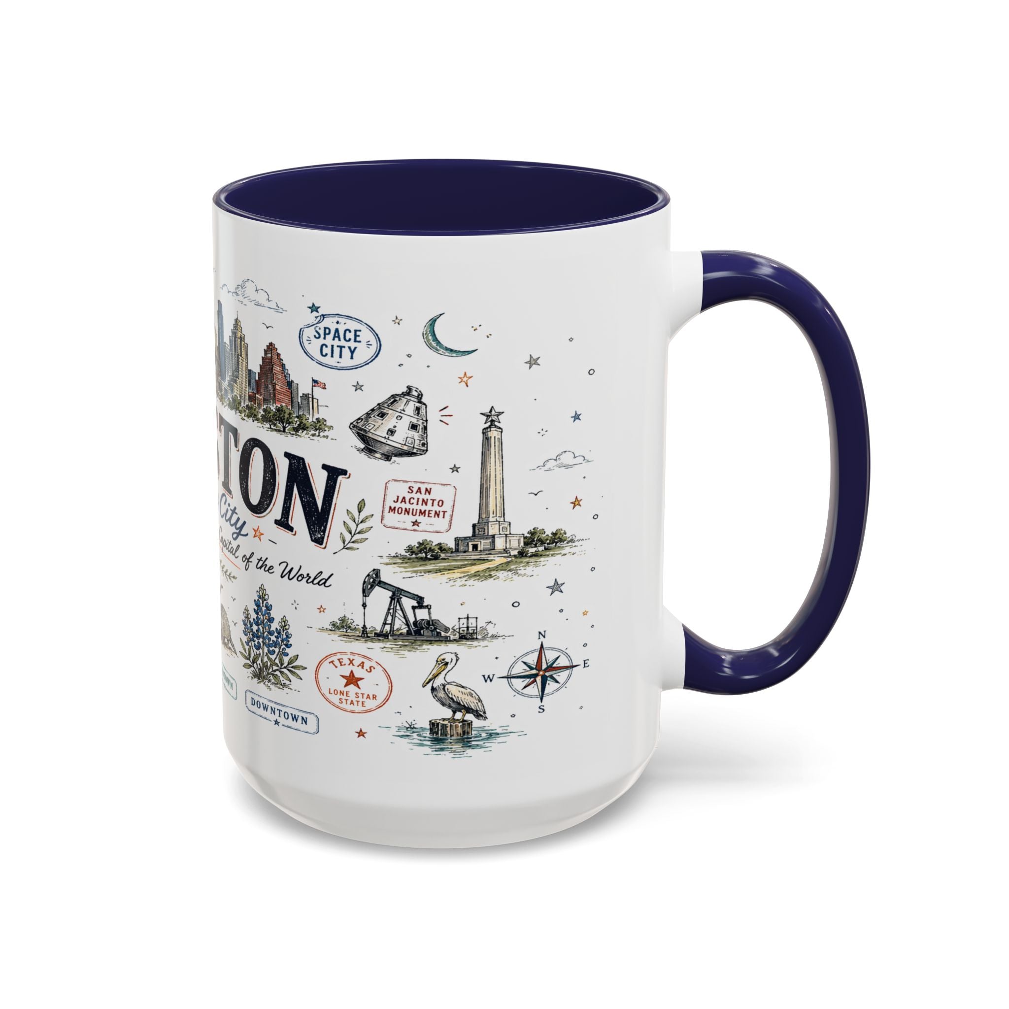 Houston Coffee Mug | Texas Souvenir City Gift | Accent Color Ceramic 11oz 15oz