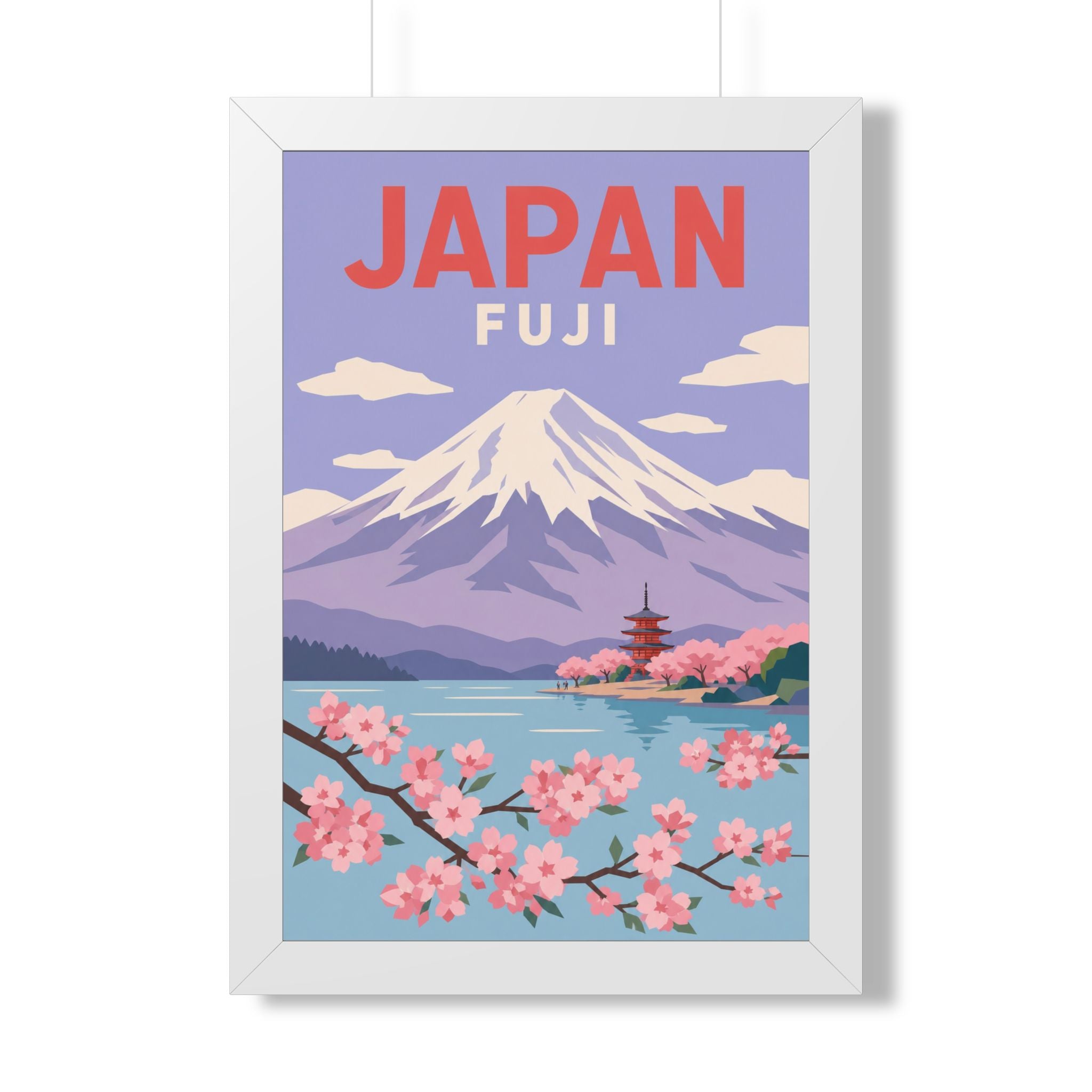 Mount Fuji Japan Framed Poster | Vintage Travel Wall Art | Black Walnut White Frame | 16x24 20x30