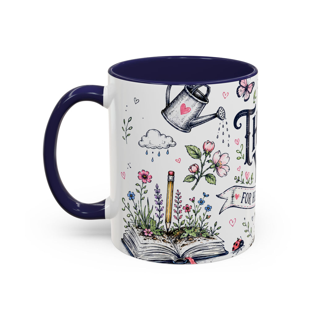 Thank You Teacher Coffee Mug | For Helping Me Grow Appreciation Gift | Accent Color Ceramic 11oz 15oz