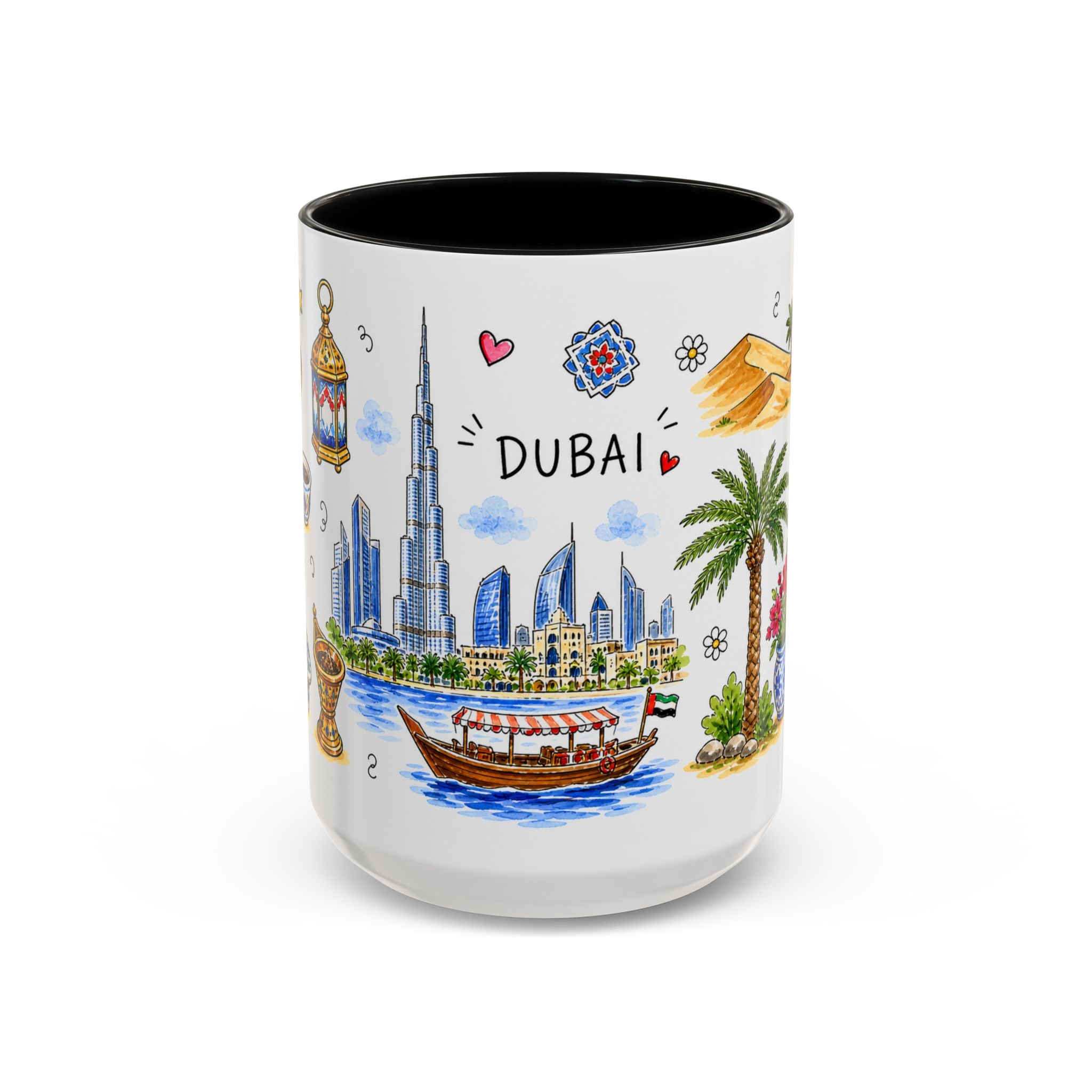 Dubai Illustrated Travel Mug | City Souvenir Accent Coffee Mug | 11oz 15oz Ceramic Cup