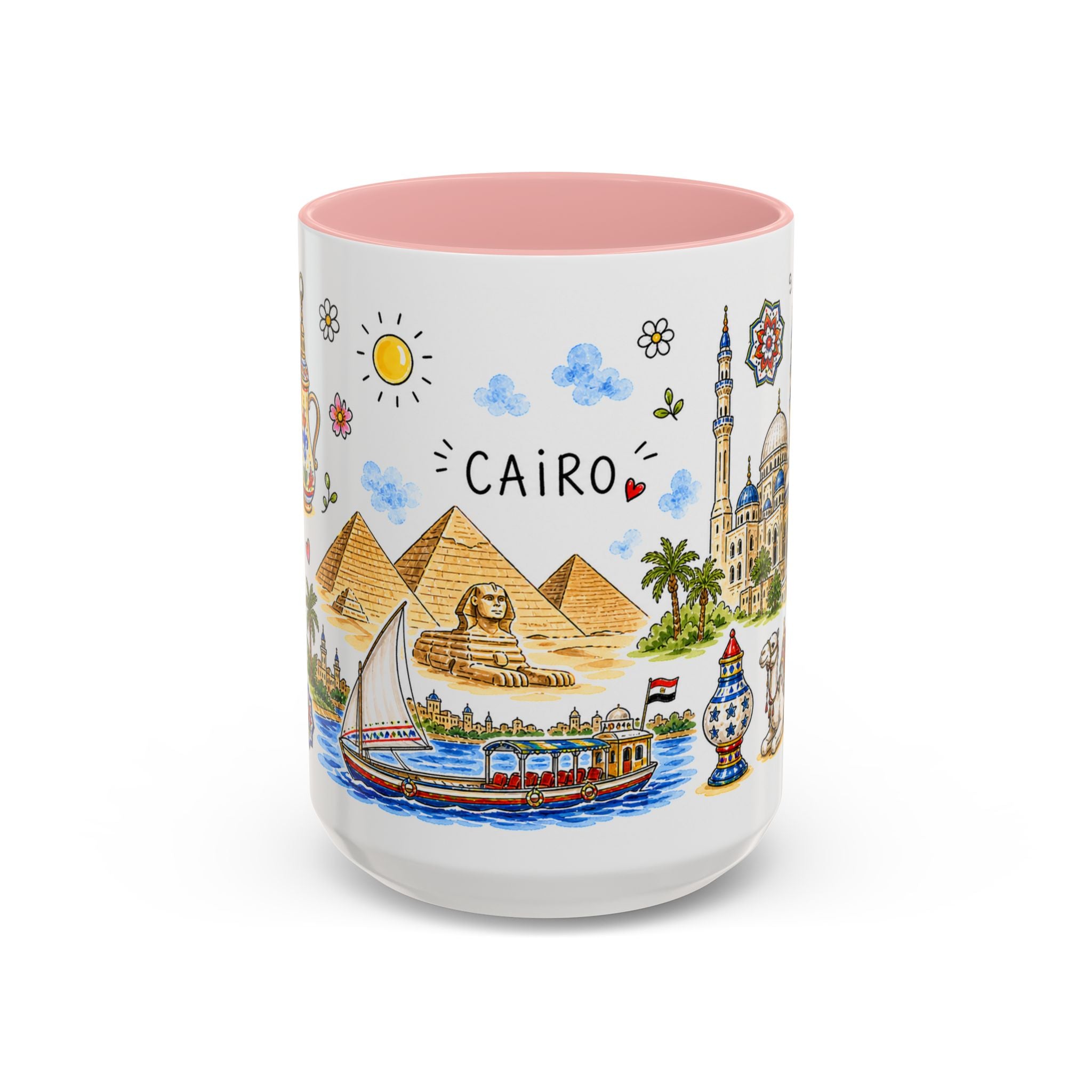 Cairo Illustrated Travel Mug | City Souvenir Accent Coffee Mug | 11oz 15oz Ceramic Cup