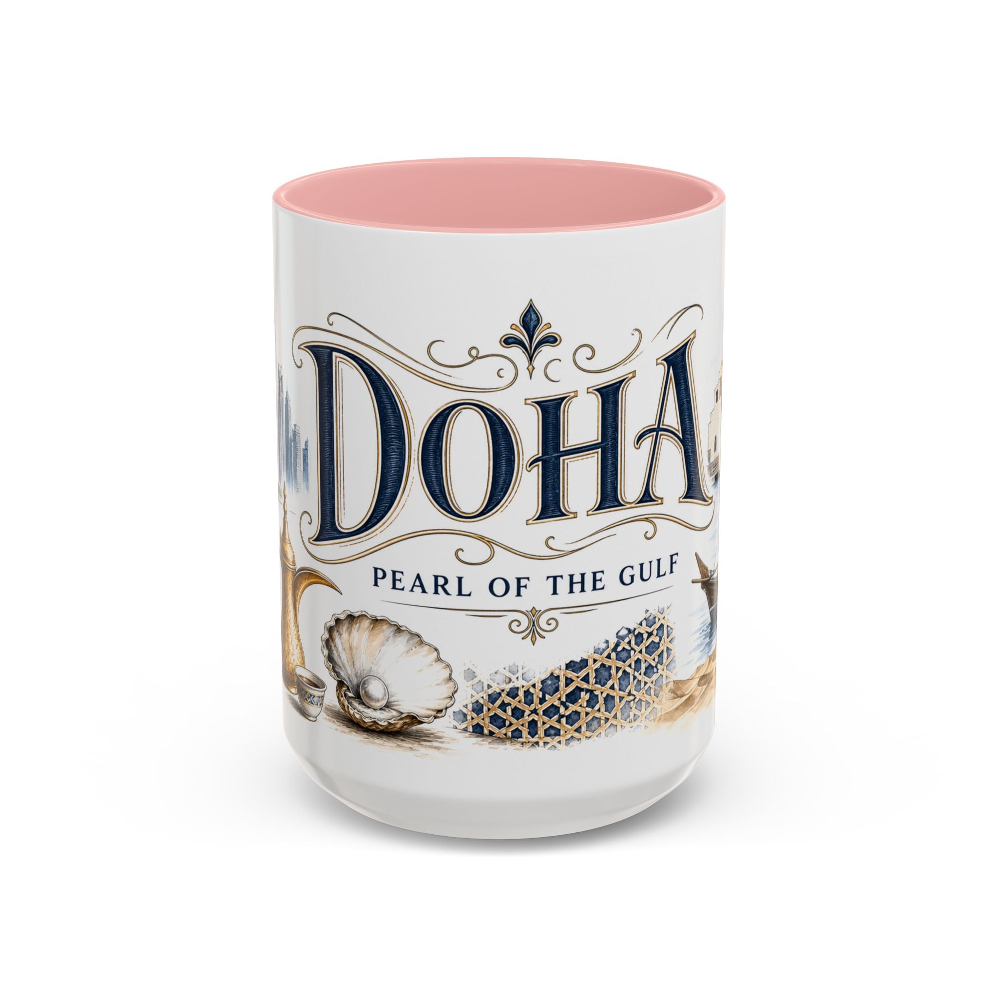 Doha Coffee Mug | Qatar Travel Souvenir | Vintage Illustrated City Gift | 11 oz 15 oz Accent Mug