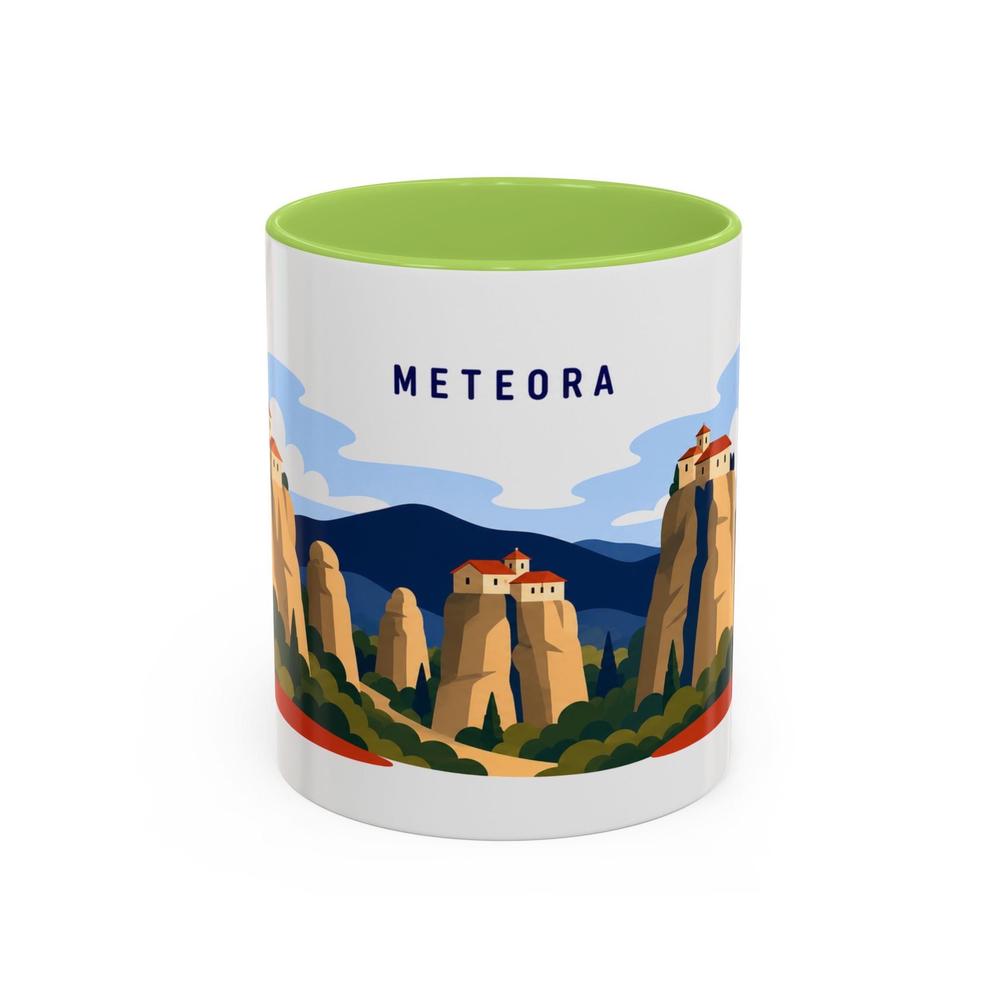 Meteora Coffee Mug | Travel Destination Souvenir Gift | Accent Color Ceramic 11oz 15oz