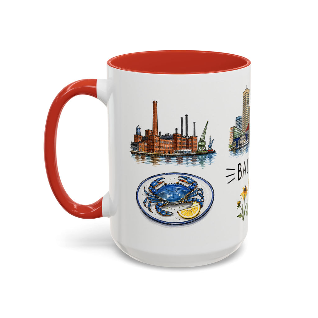 Baltimore Illustrated Travel Mug | City Souvenir Accent Coffee Mug | 11oz 15oz Ceramic Cup