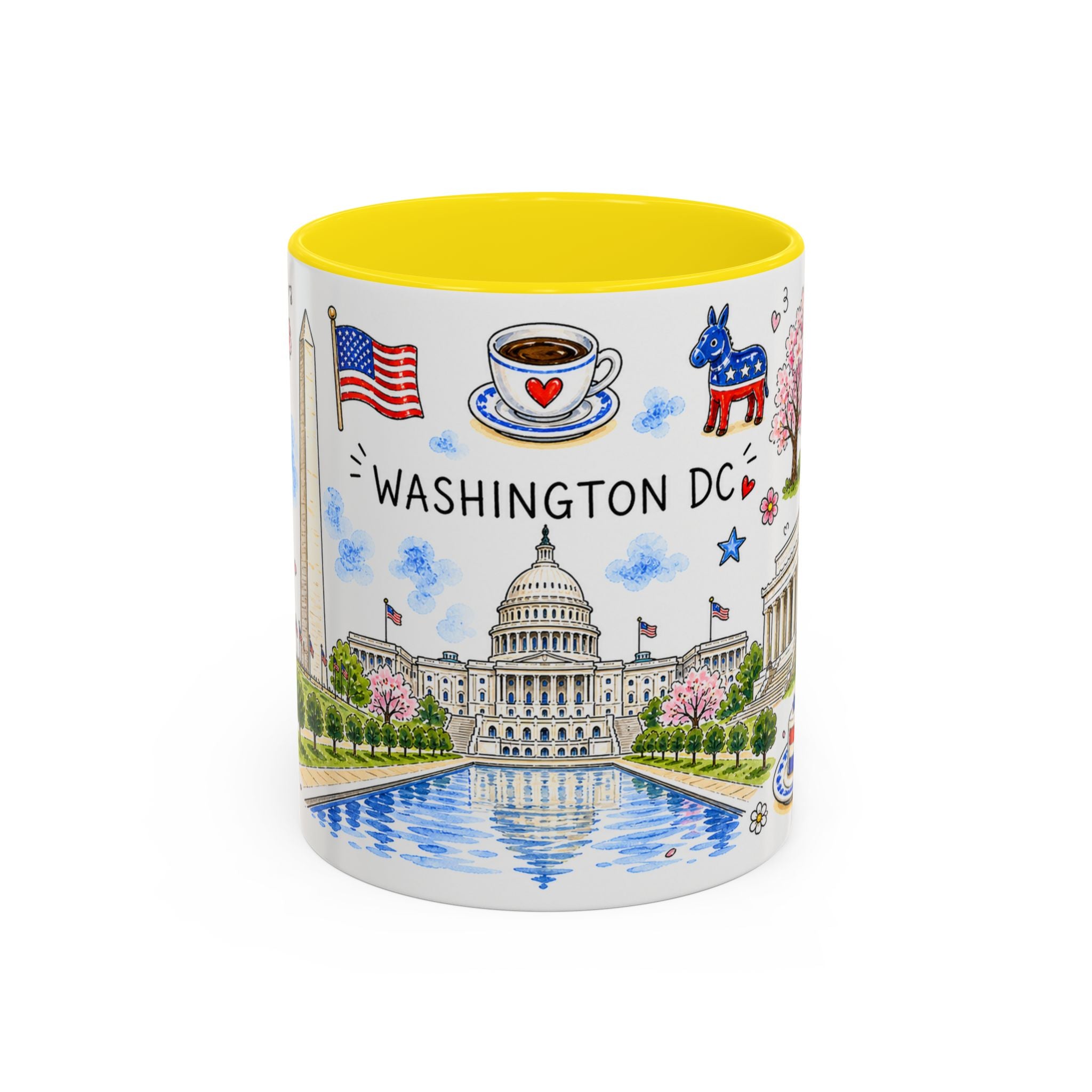 Washington DC Illustrated Travel Mug | City Souvenir Accent Coffee Mug | 11oz 15oz Ceramic Cup